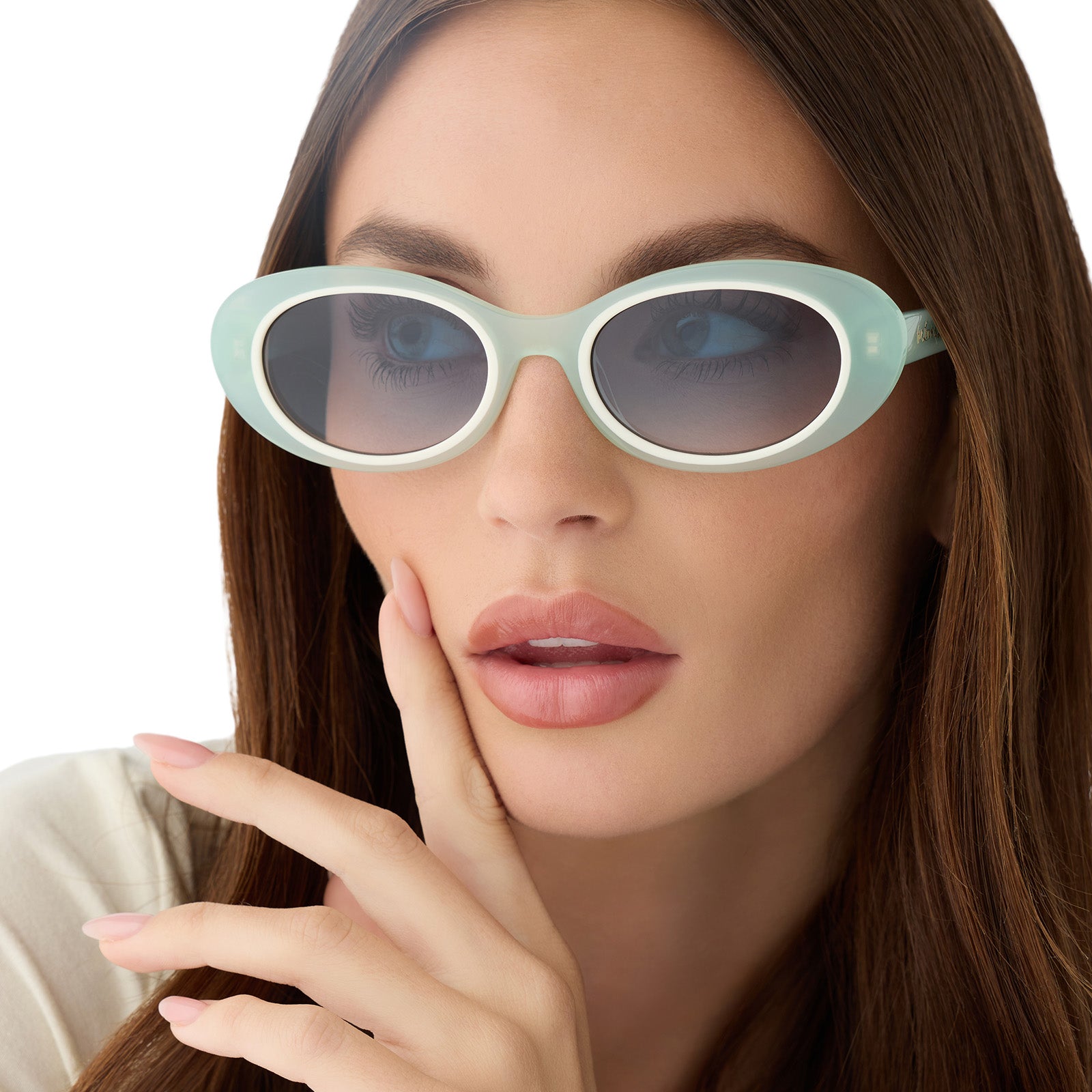 SABRINA - PASTEL SAGE + BLUE GRADIENT SUNGLASSES - Image 8