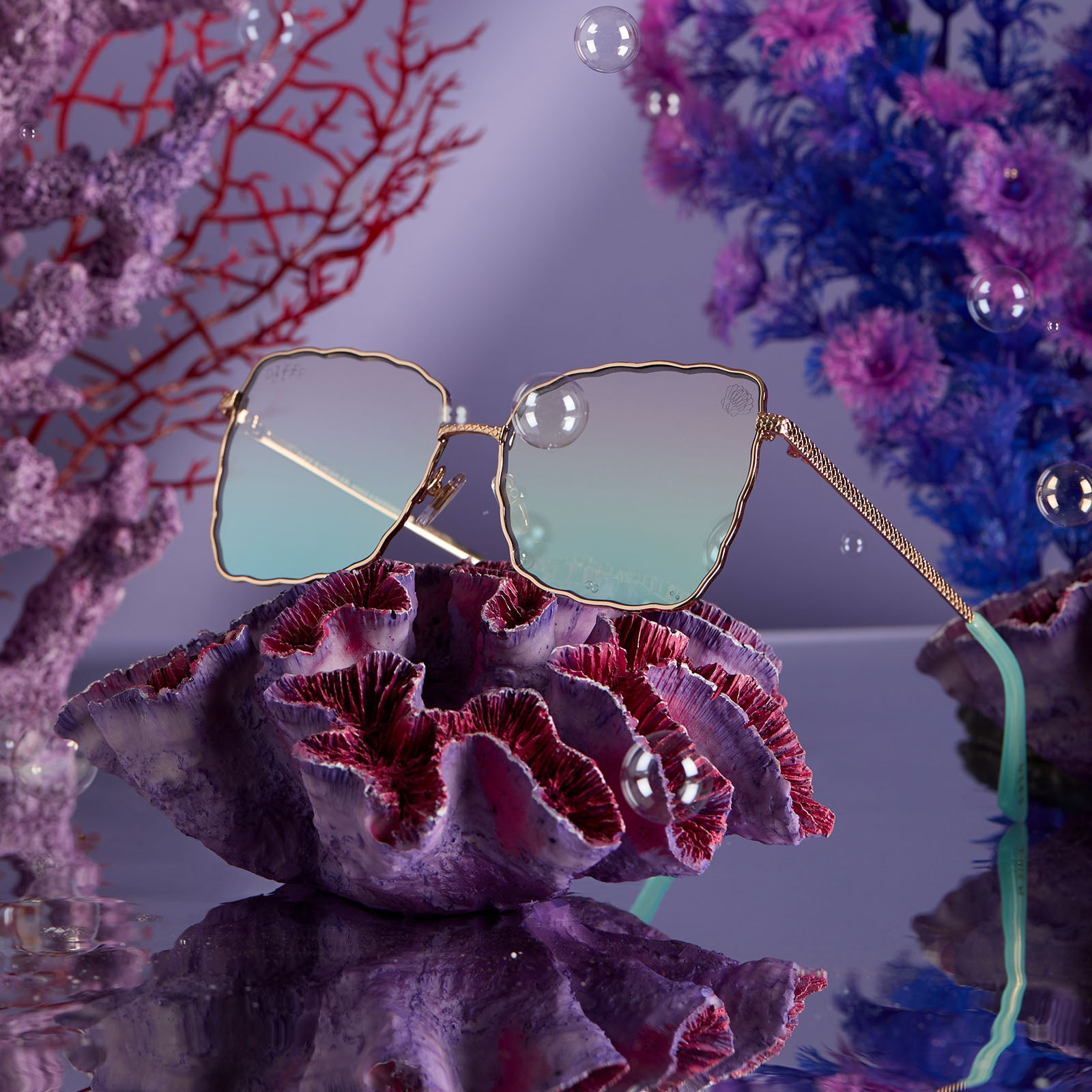 ARIEL 2.0 - SHIMMERING GOLD + IRIDESCENT SEA FOAM TO BLUE GRADIENT SUNGLASSES - Image 10