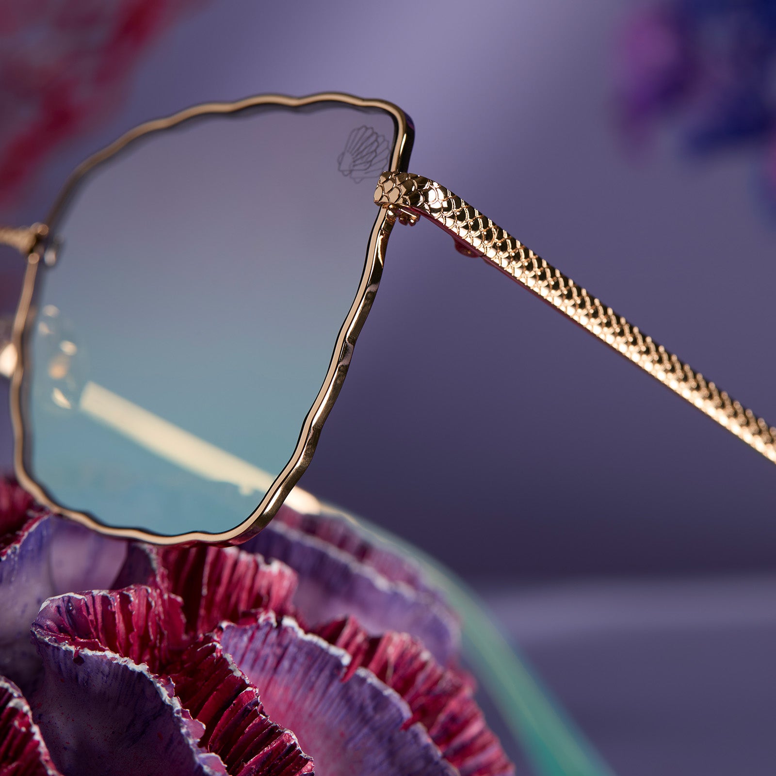 ARIEL 2.0 - SHIMMERING GOLD + IRIDESCENT SEA FOAM TO BLUE GRADIENT SUNGLASSES - Image 6