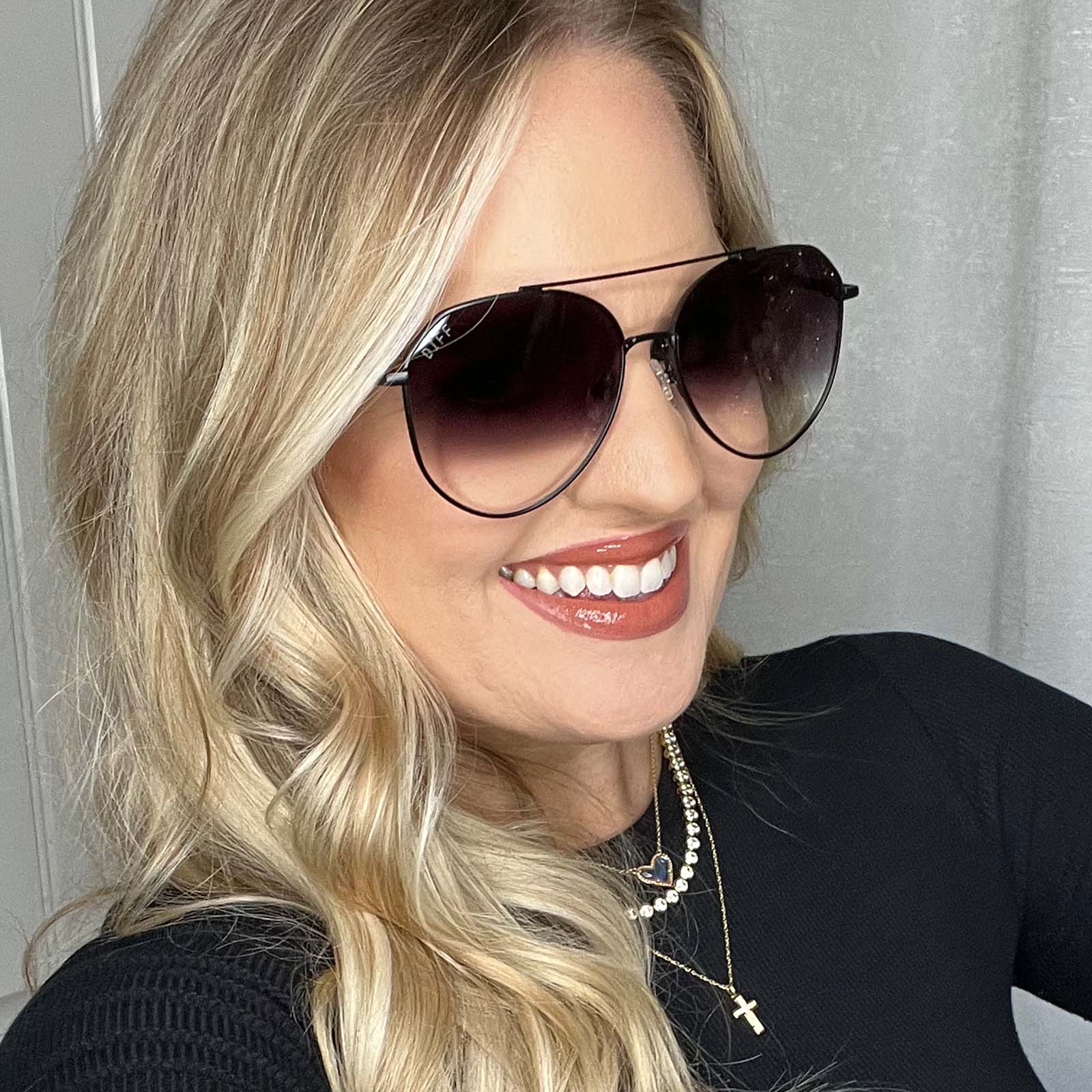 JANE - MATTE BLACK + GREY GRADIENT SHARP SUNGLASSES - Image 6
