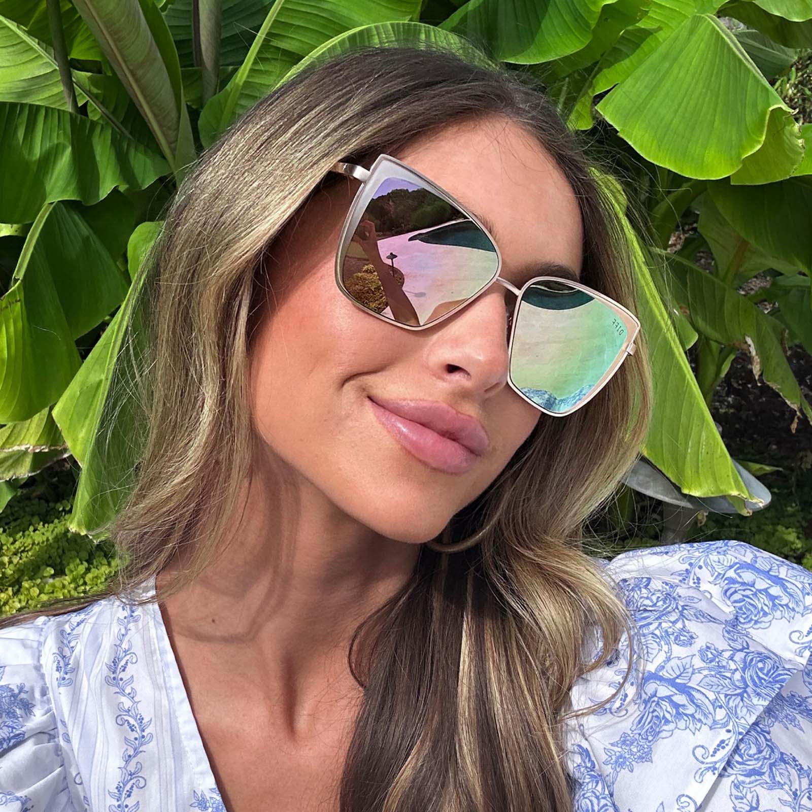 GRACE - BRUSHED GOLD + CHERRY BLOSSOM MIRROR SUNGLASSES - Image 7