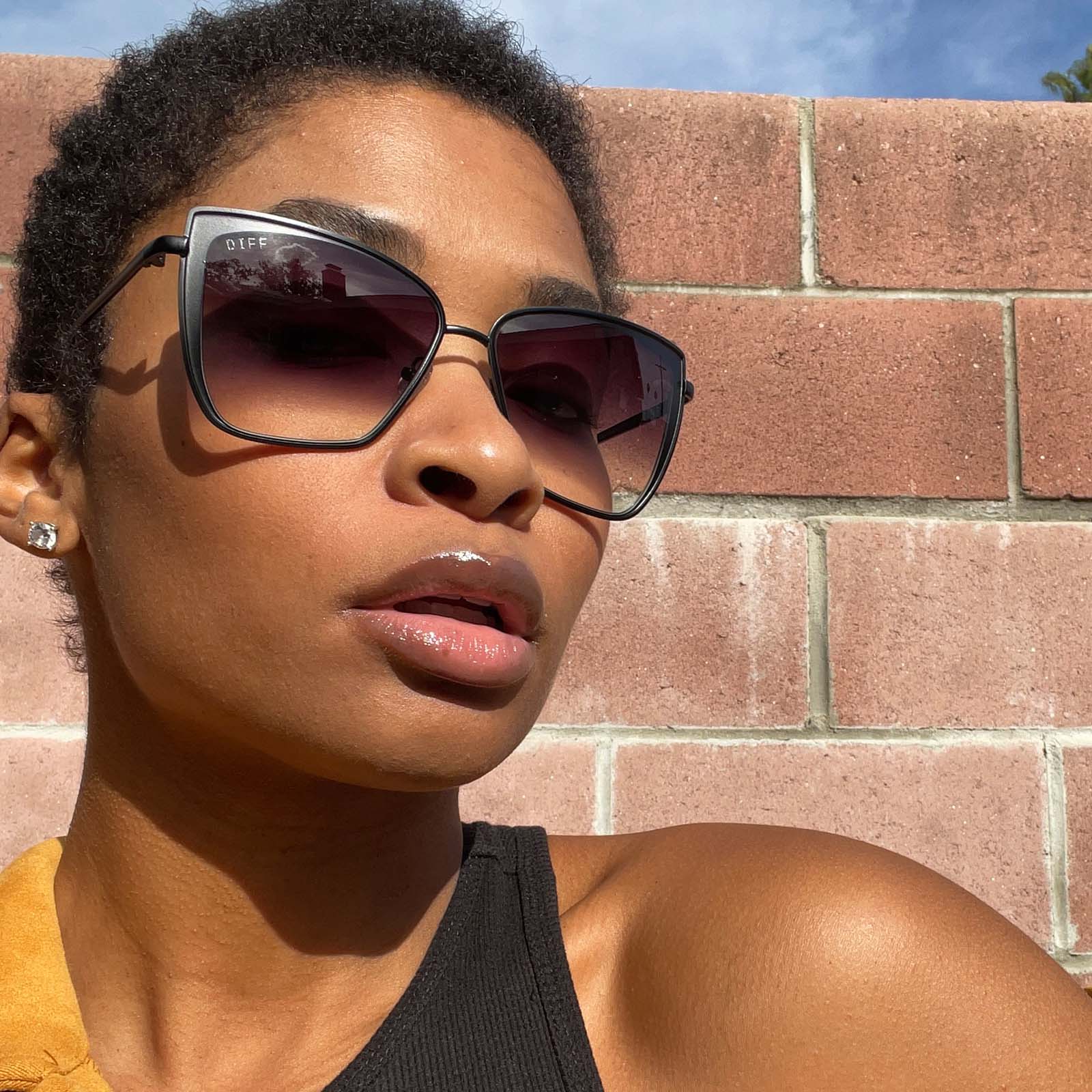 GRACE - MATTE BLACK + GREY GRADIENT SHARP SUNGLASSES - Image 9