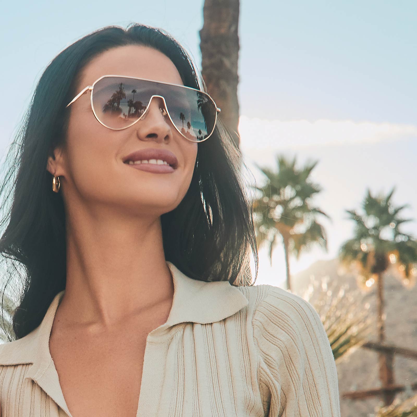 DASH SHIELD - GOLD + BROWN GRADIENT SUNGLASSES - Image 14