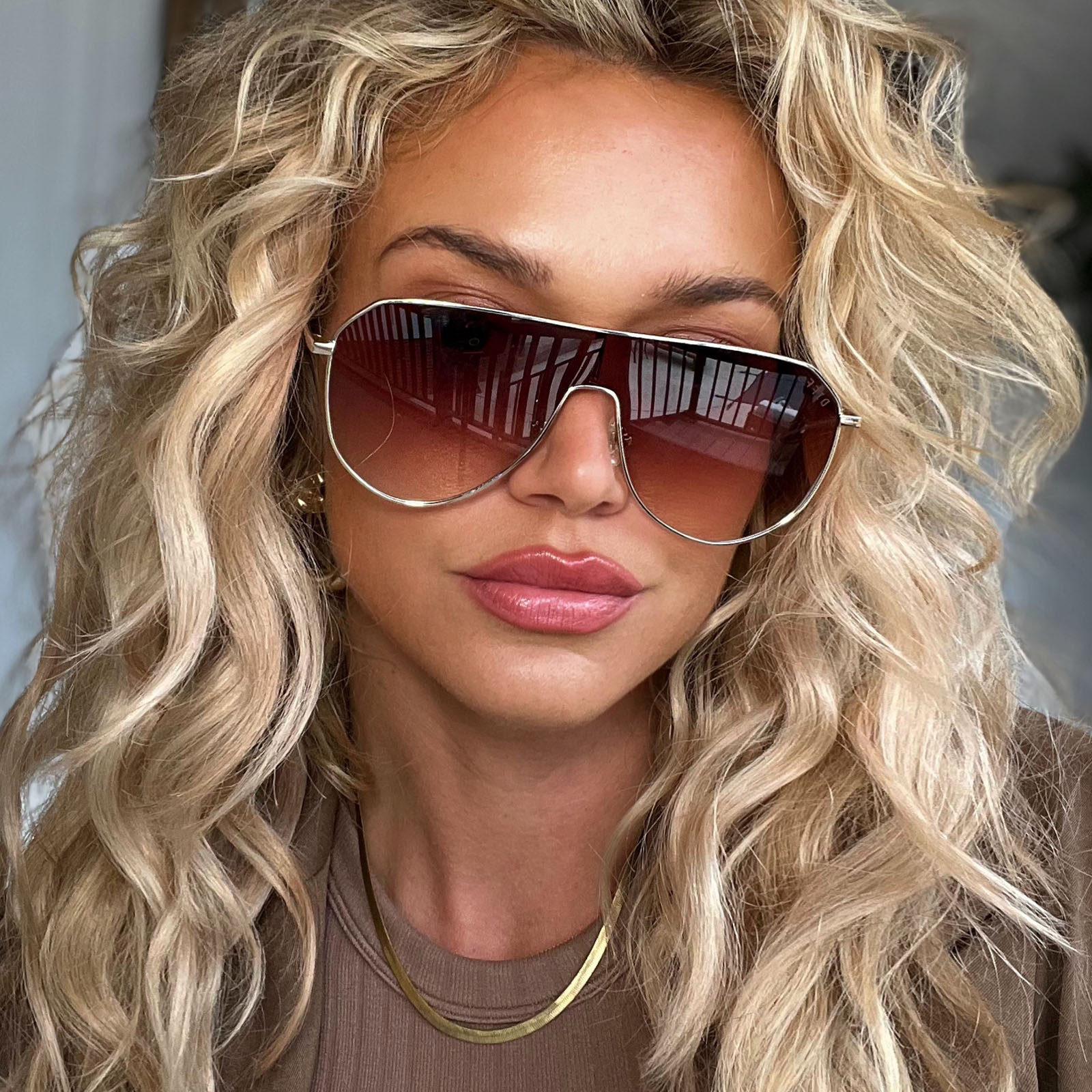 DASH SHIELD - GOLD + BROWN GRADIENT SUNGLASSES - Image 15