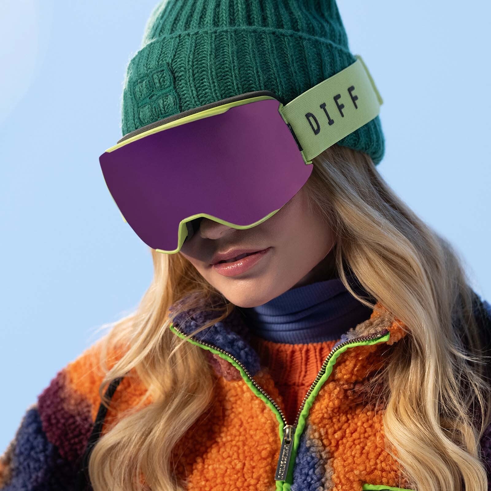 SNOW GOGGLES - ALPINE + LIME GREEN + HOT PINK MIRROR + POLARIZED GOGGLES & FREE GLACIER GREY LENS - Image 4