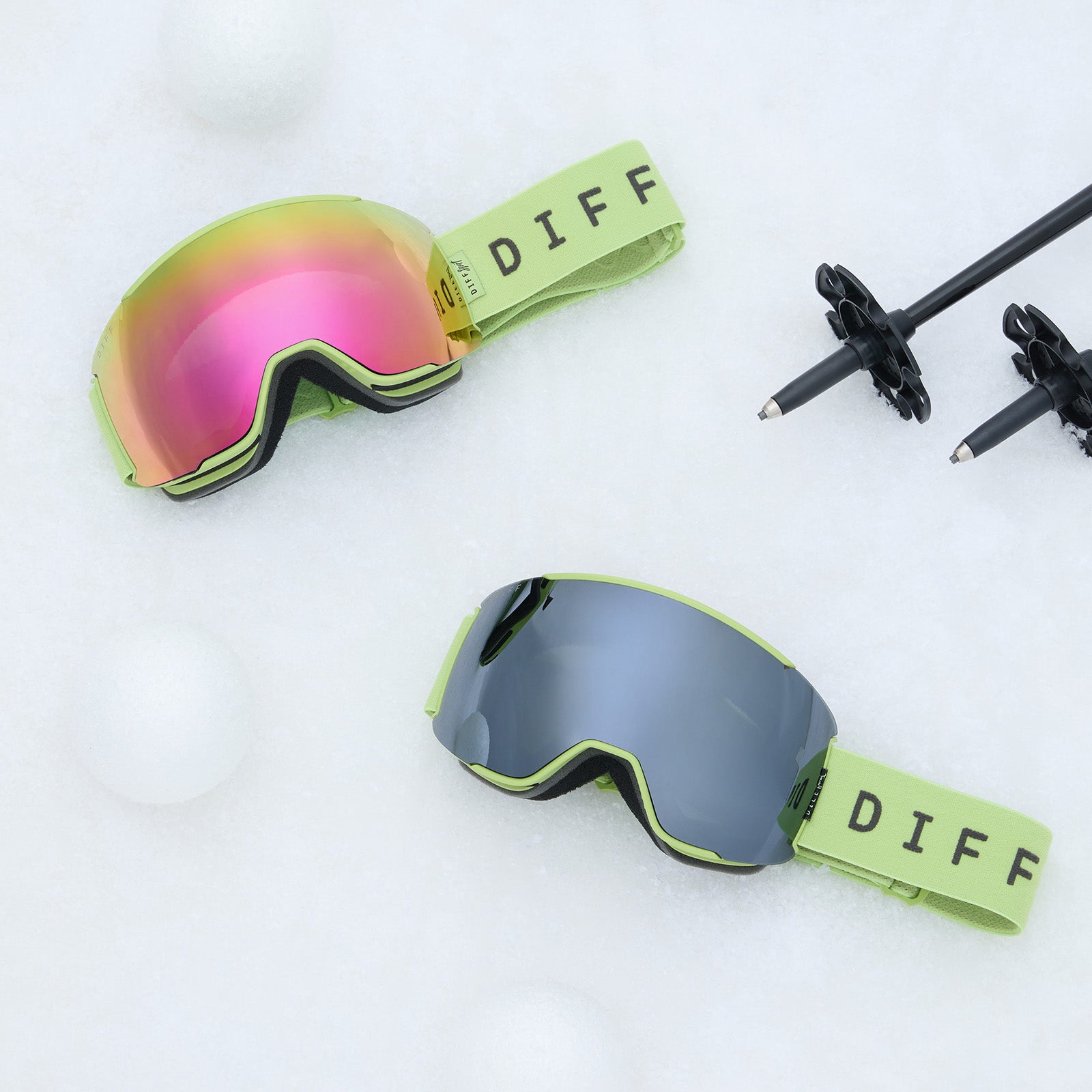 SNOW GOGGLES - ALPINE + LIME GREEN + HOT PINK MIRROR + POLARIZED GOGGLES & FREE GLACIER GREY LENS - Image 10