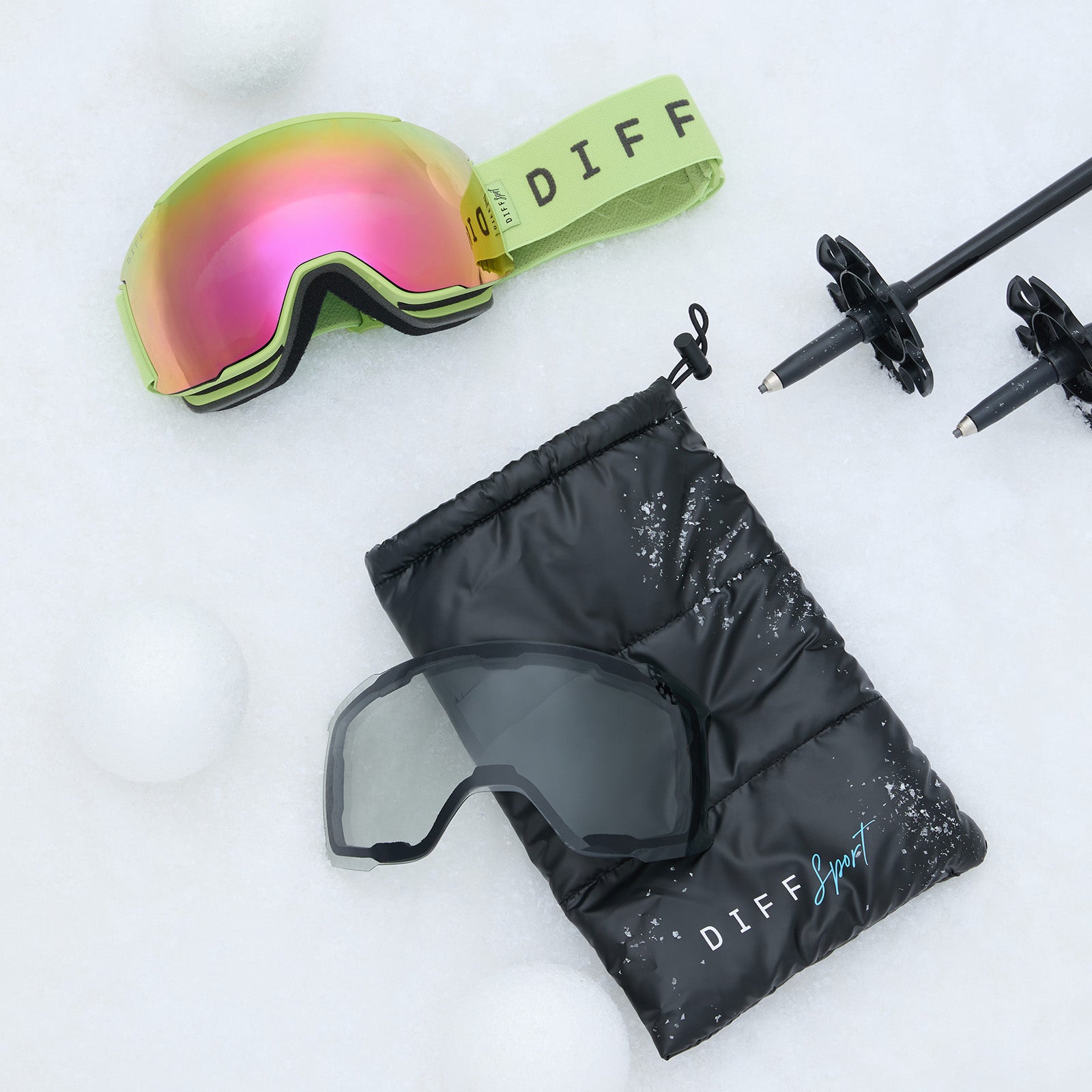 SNOW GOGGLES - ALPINE + LIME GREEN + HOT PINK MIRROR + POLARIZED GOGGLES & FREE GLACIER GREY LENS - Image 12