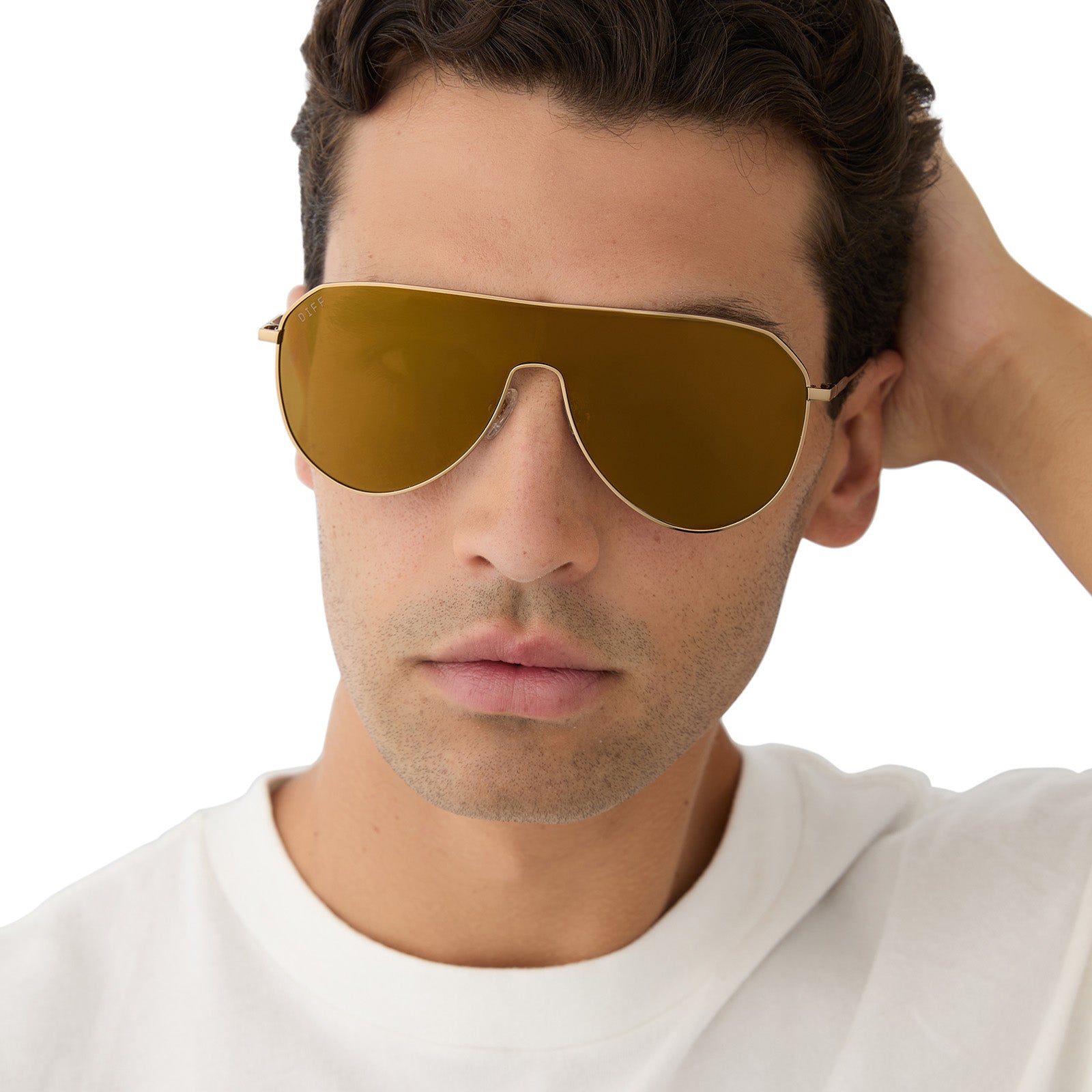 DASH SHIELD - COPPER METAL + BROWN GOLD FLASH SUNGLASSES - Image 11