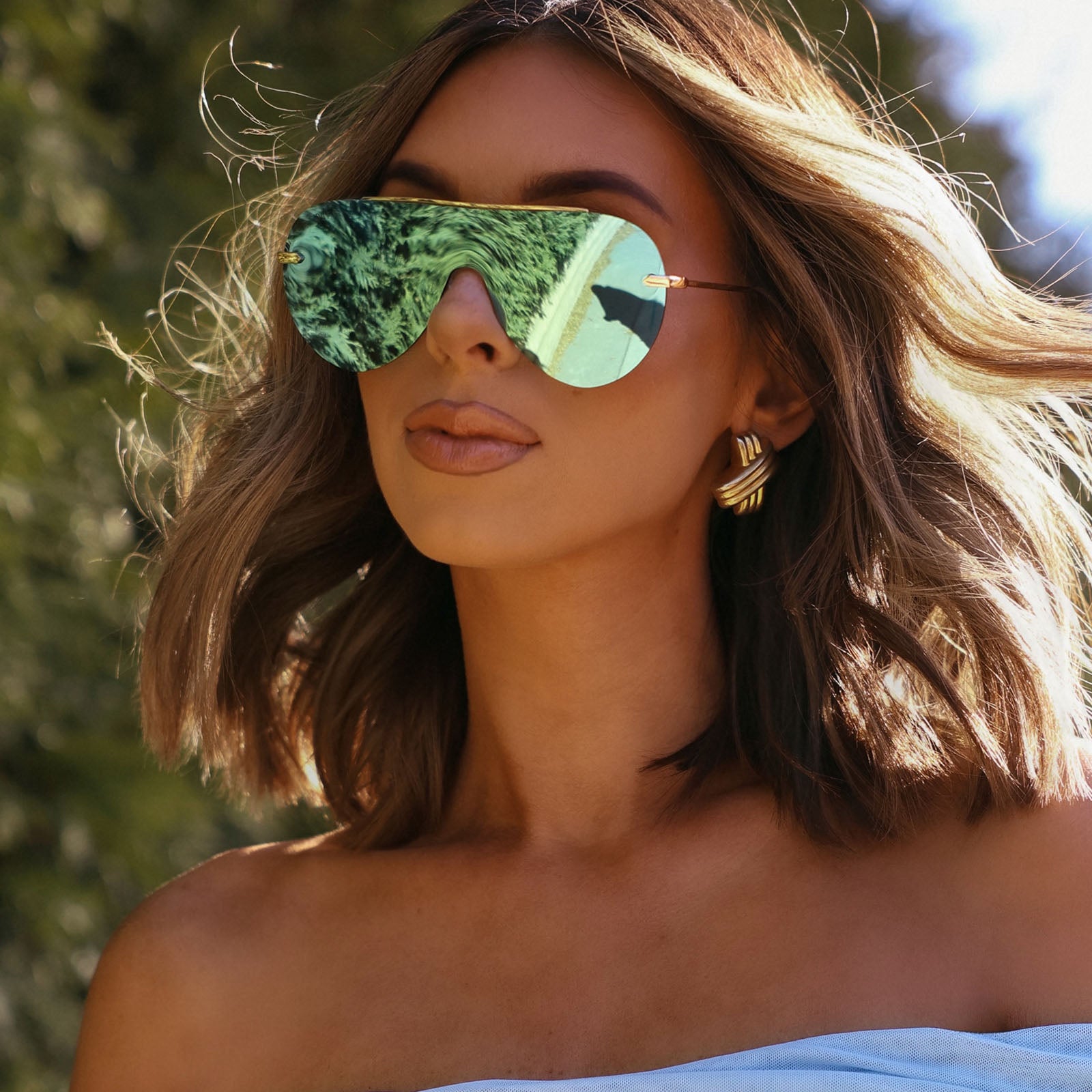 IMANI - GOLD + AQUATIC AWE MIRROR SUNGLASSES - Image 9