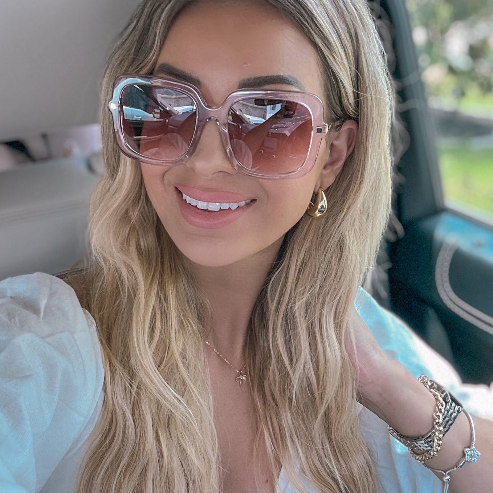 SANDRA - LIGHT PINK CRYSTAL + DUSK GRADIENT SUNGLASSES - Image 10