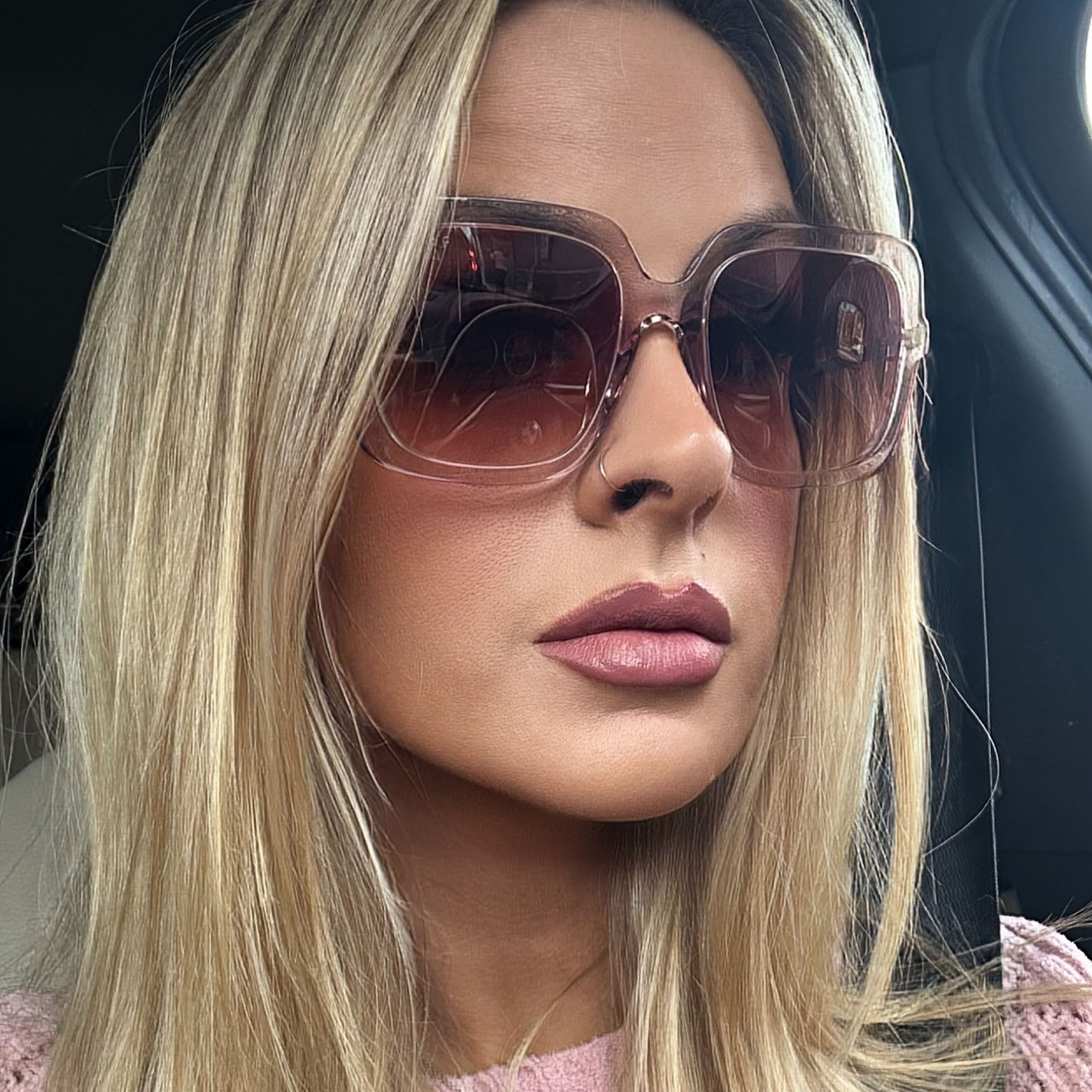 SANDRA - LIGHT PINK CRYSTAL + DUSK GRADIENT SUNGLASSES - Image 13