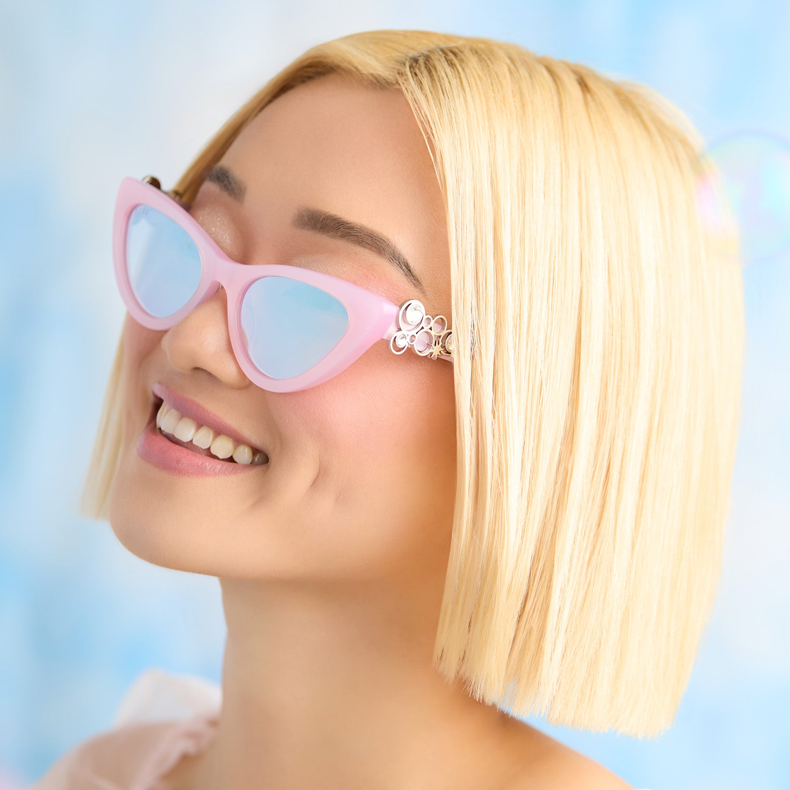GLINDA UPLAND FOR GOOD - GLASSY PINK CRYSTAL + SILVER FLASH SUNGLASSES - Image 6
