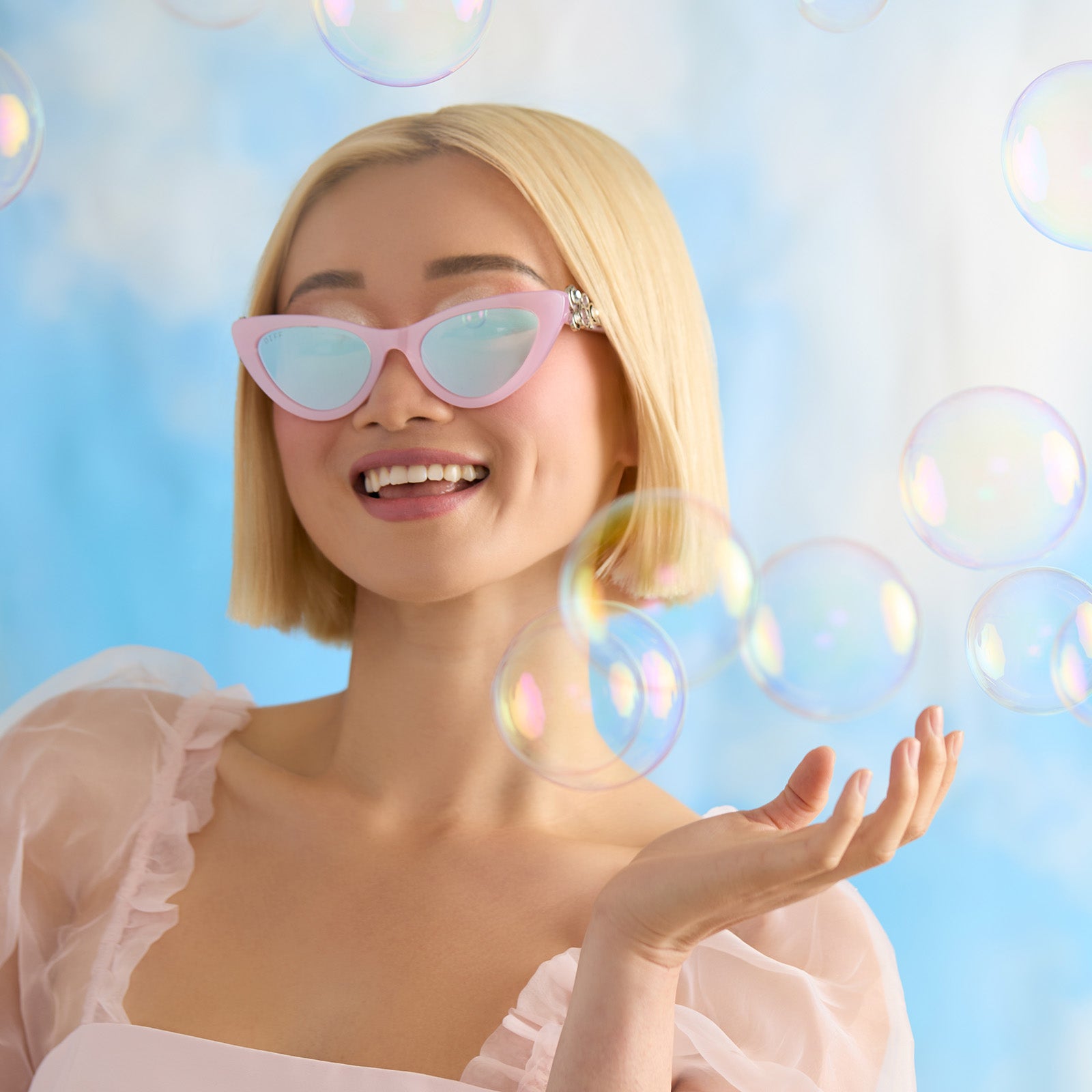 GLINDA UPLAND FOR GOOD - GLASSY PINK CRYSTAL + SILVER FLASH SUNGLASSES - Image 11
