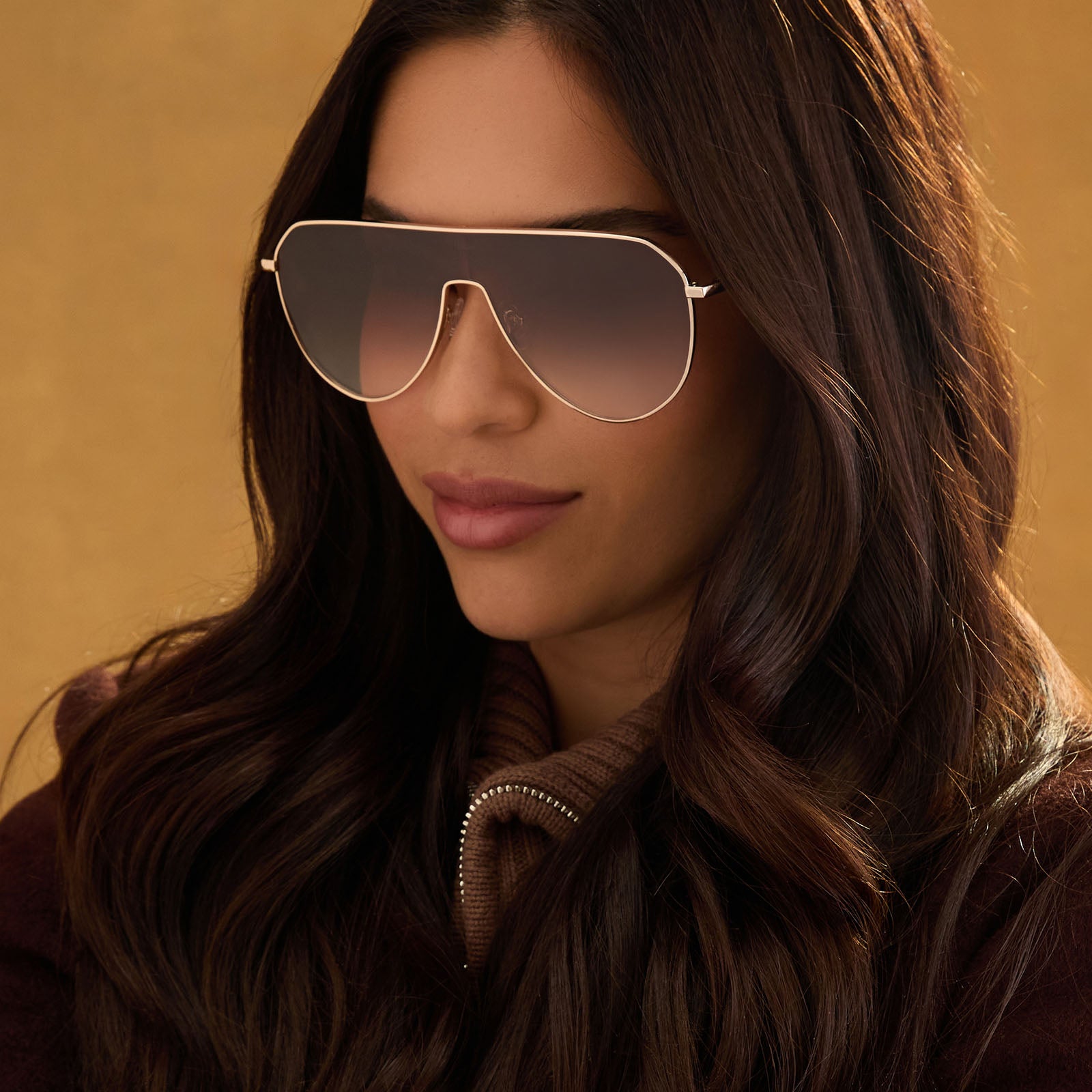 DASH SHIELD - GOLD + BROWN GRADIENT SUNGLASSES - Image 8