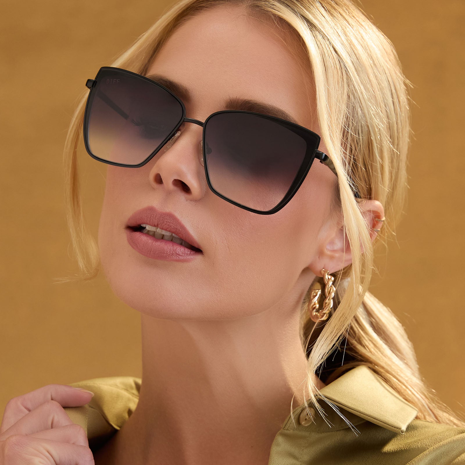 GRACE - MATTE BLACK + GREY GRADIENT SHARP SUNGLASSES - Image 5