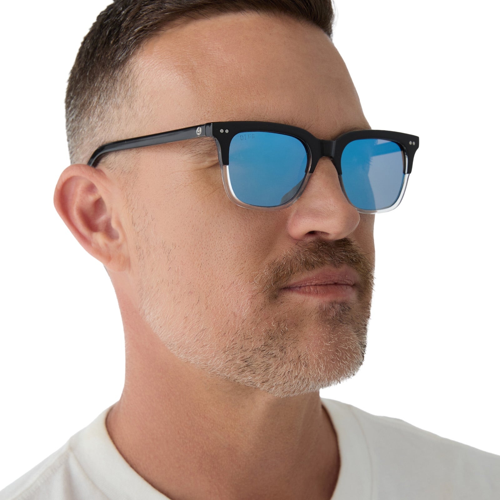 MR. FANTASTICâ„¢ - RETRO BLACK TO CLEAR GRADIENT + QUANTUM BLUE MIRROR + POLARIZED SUNGLASSES - Image 9