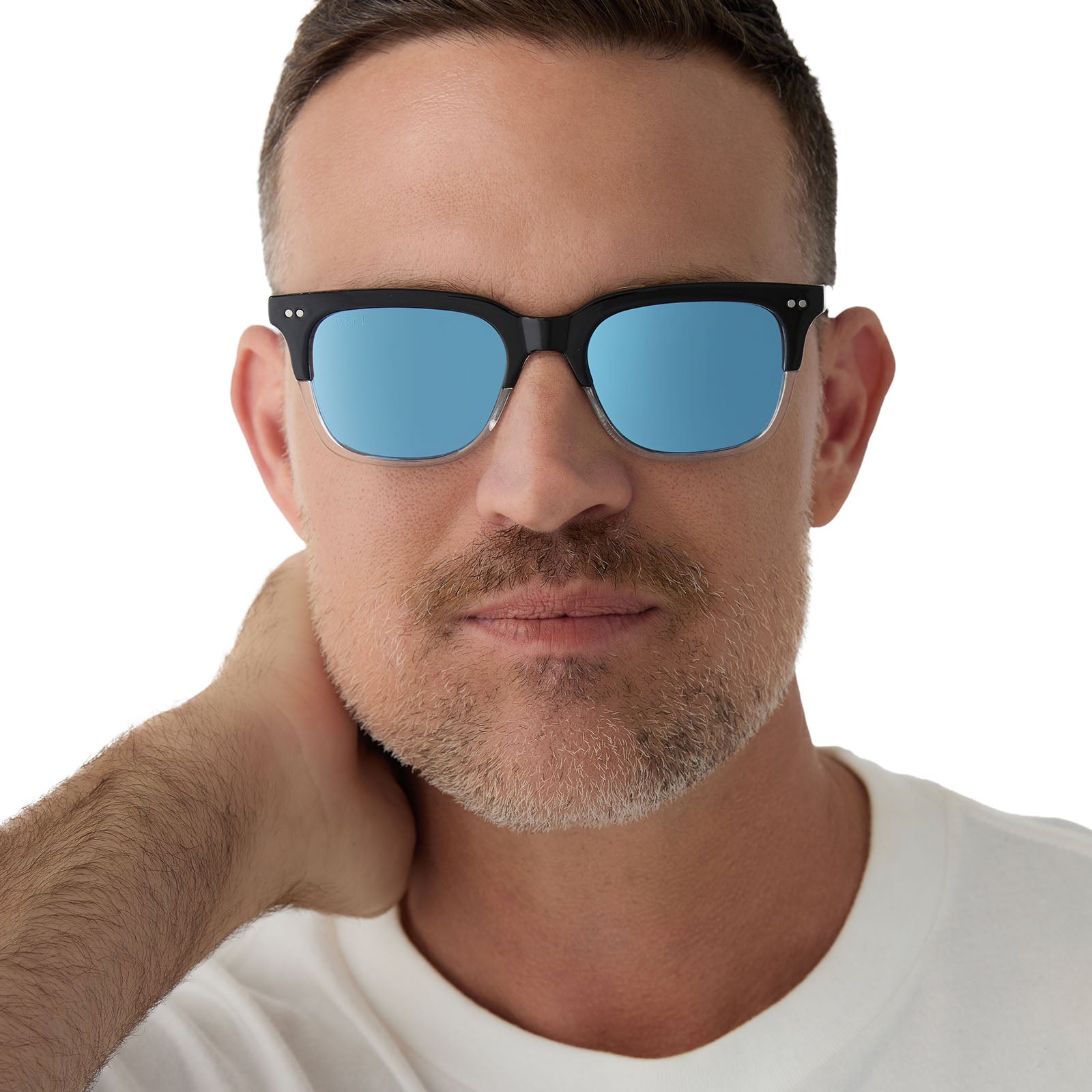 MR. FANTASTICâ„¢ - RETRO BLACK TO CLEAR GRADIENT + QUANTUM BLUE MIRROR + POLARIZED SUNGLASSES - Image 6