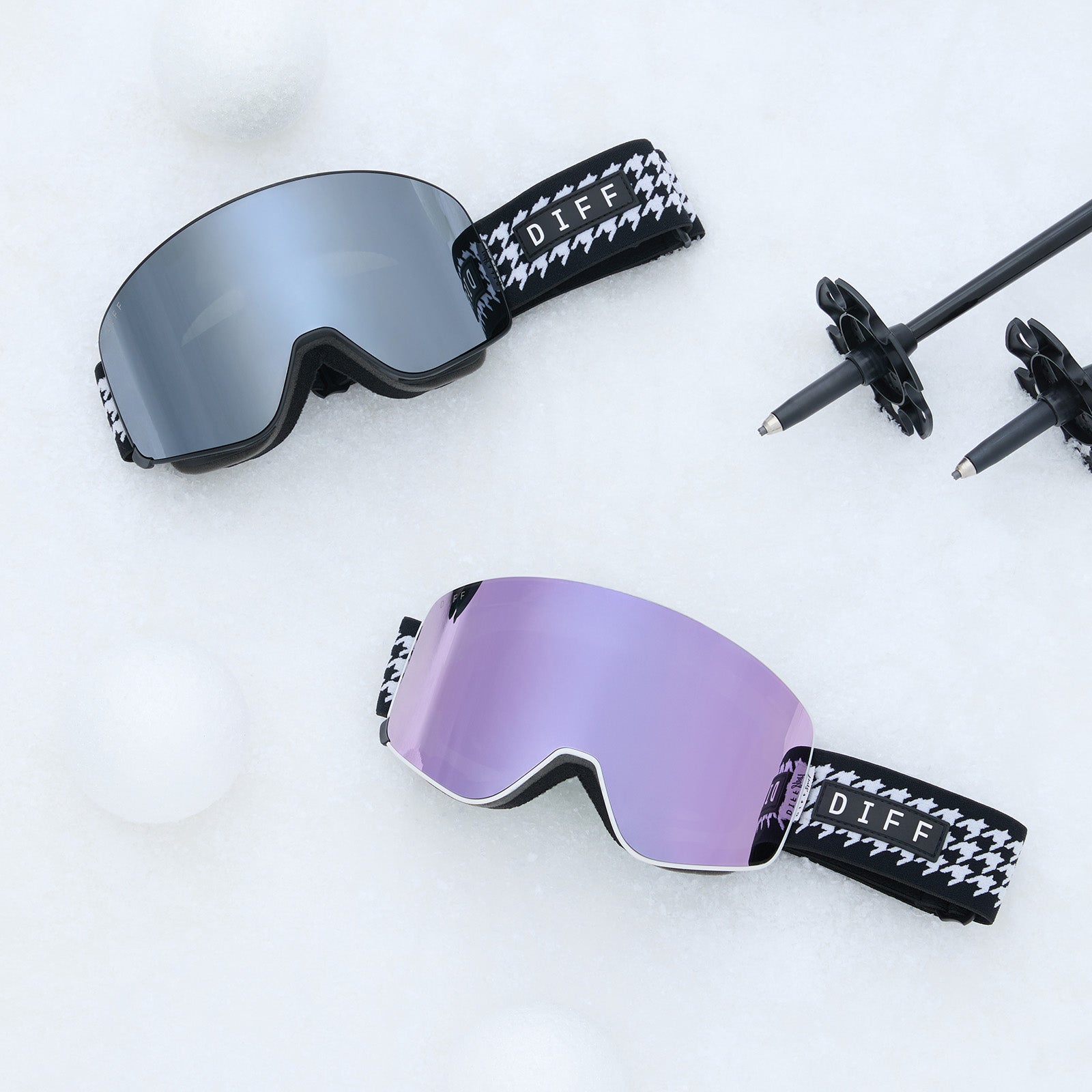 SNOW GOGGLES - FROST + HOUNDSTOOTH + SILVER MIRROR + POLARIZED GOGGLES & FREE AURORA PINK LENS - Image 10