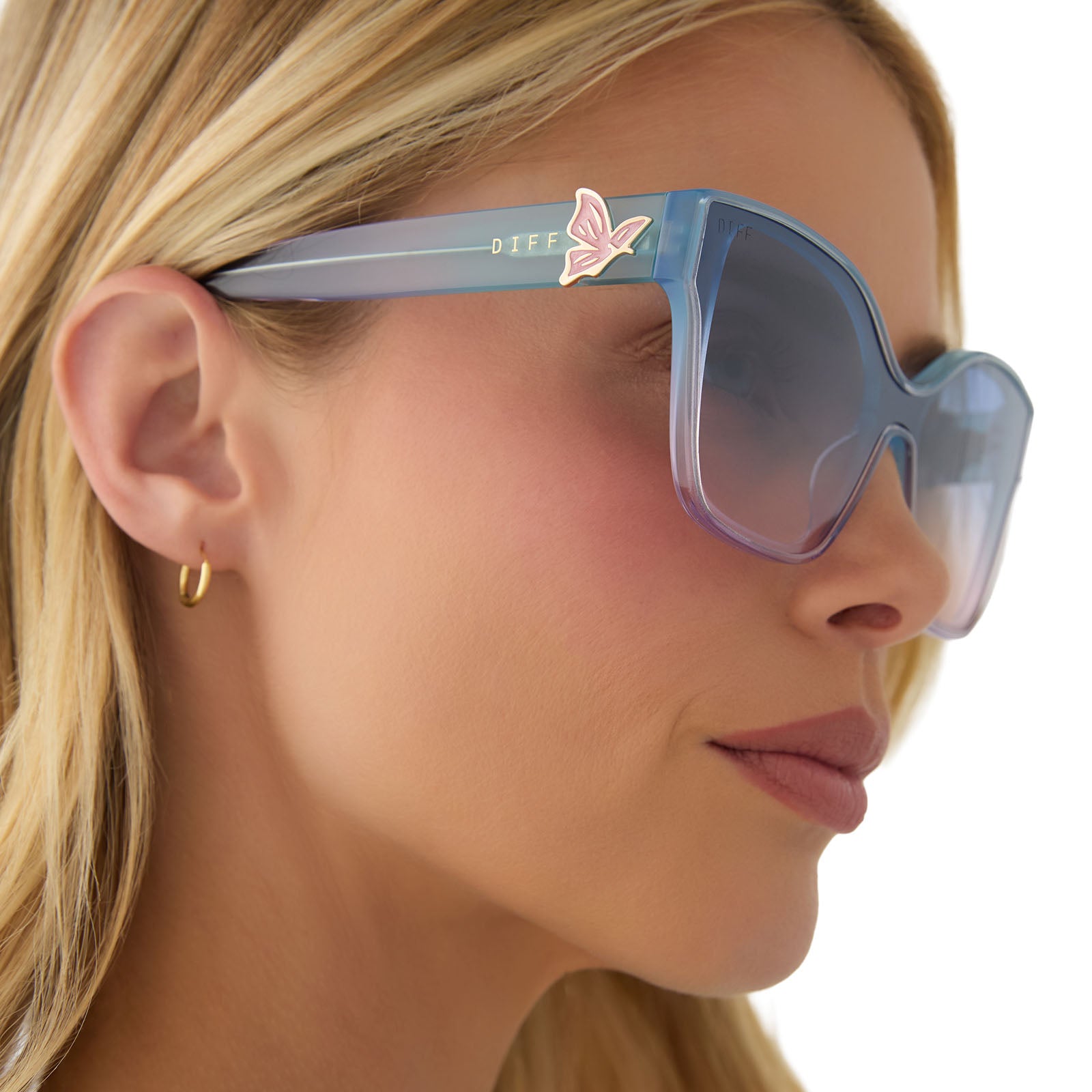 GLINDA UPLAND BUTTERFLY - IRIDESCENT PASTEL BLUE + LAVENDER + OPALESCENT GRADIENT PINK SUNGLASSES - Image 13