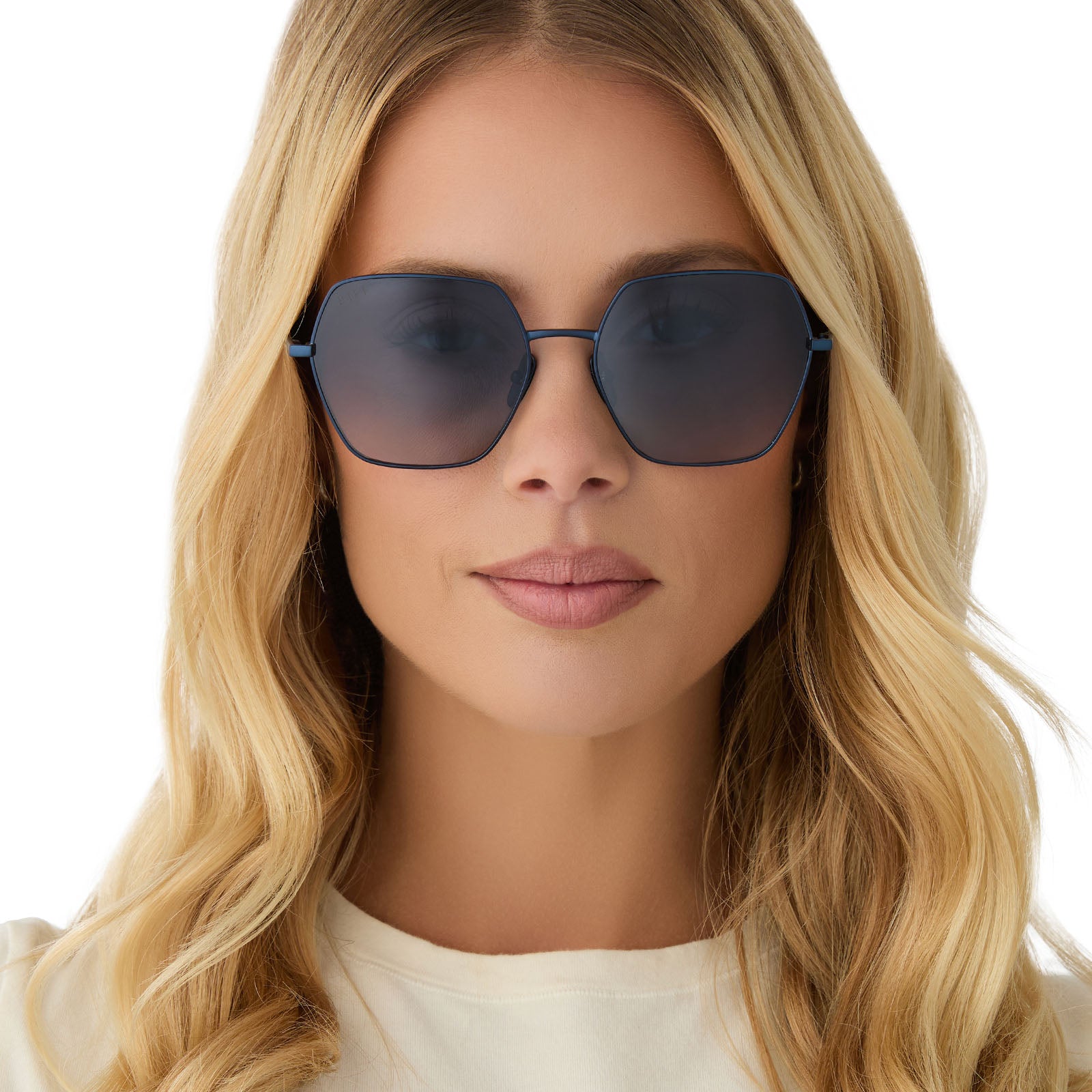 HARLOWE - DEEP NAVY METAL + AEGEAN BLUE FLASH SUNGLASSES - Image 8