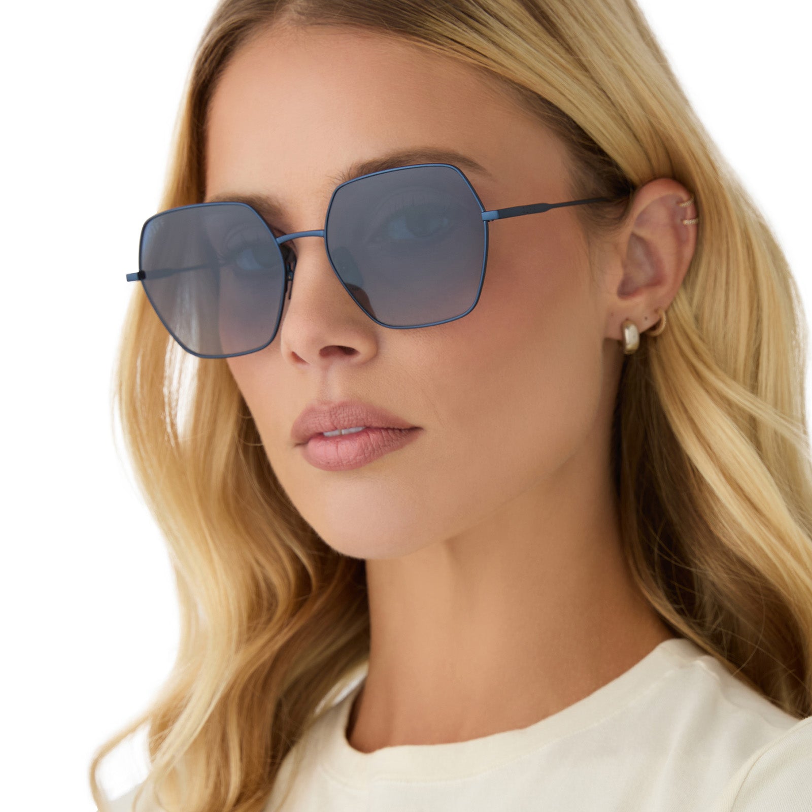 HARLOWE - DEEP NAVY METAL + AEGEAN BLUE FLASH SUNGLASSES - Image 7
