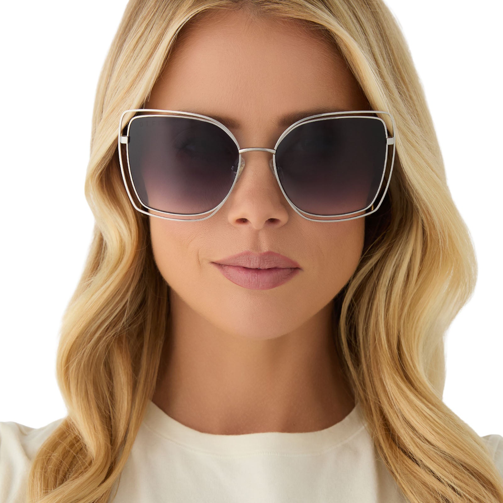 JACQUELINE - SILVER + GREY GRADIENT SUNGLASSES - Image 6