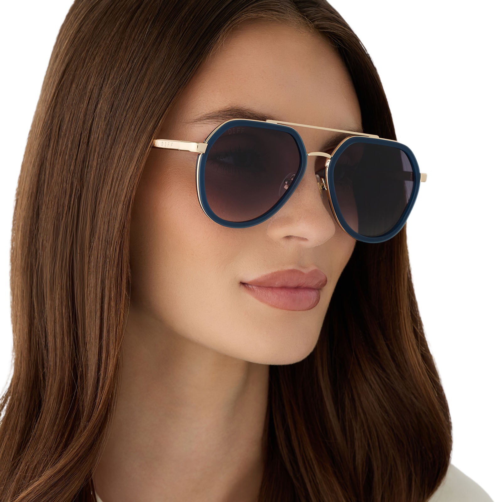 JOEY - CLUBHOUSE BLUE + BRUSHED GOLD METAL + GREY GRADIENT SUNGLASSES - Image 6