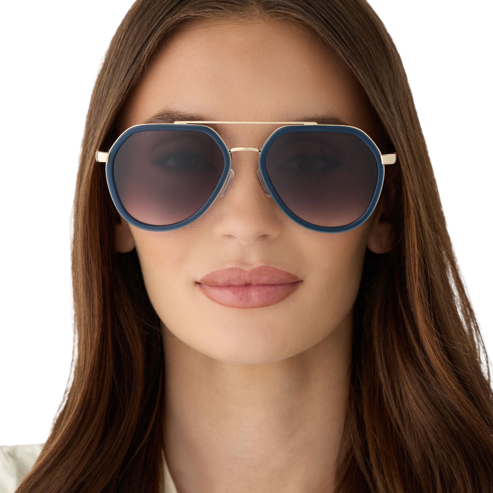 JOEY - CLUBHOUSE BLUE + BRUSHED GOLD METAL + GREY GRADIENT SUNGLASSES - Image 5