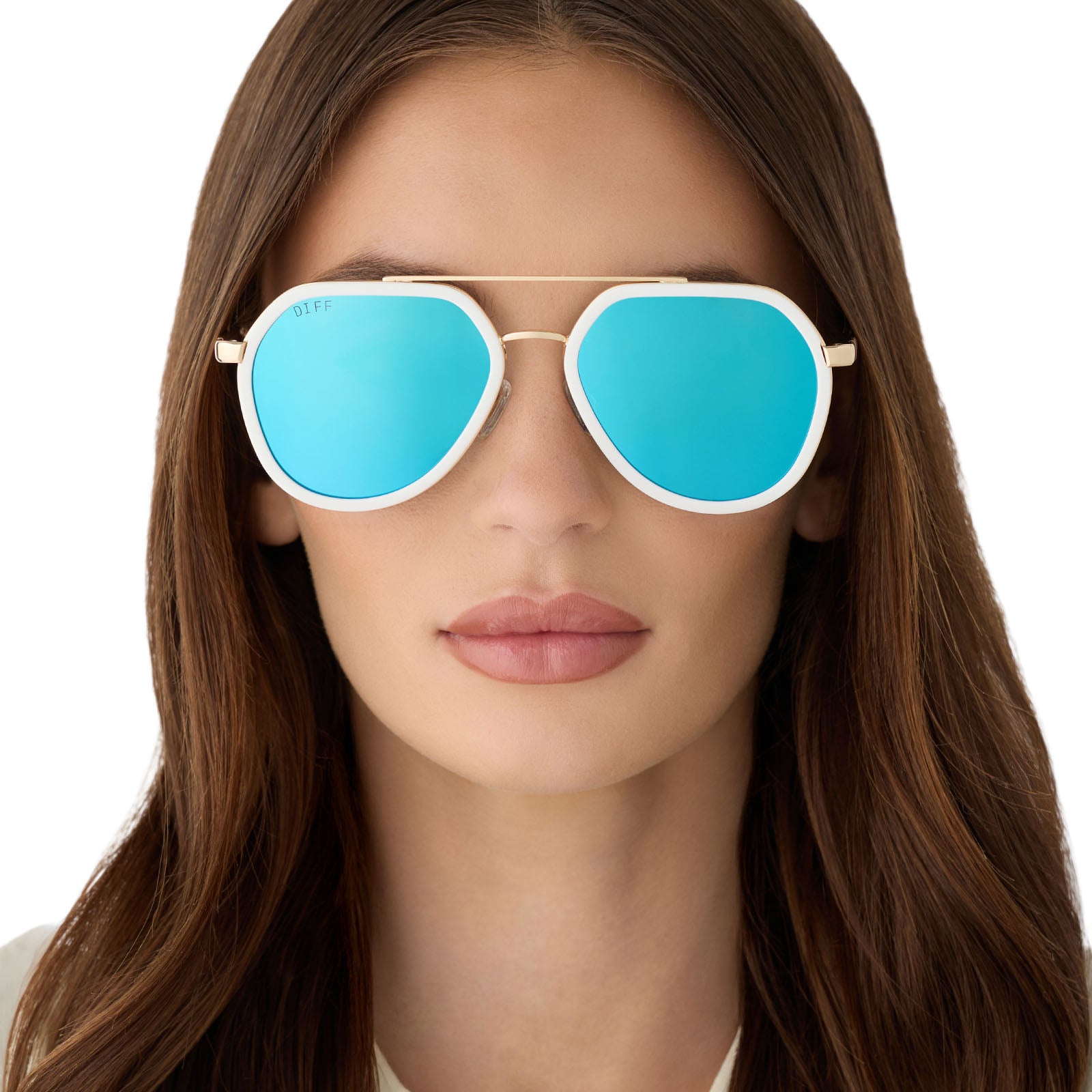 JOEY - WHITE CLOUD + GOLD METAL + BLUE MIRROR SUNGLASSES - Image 5