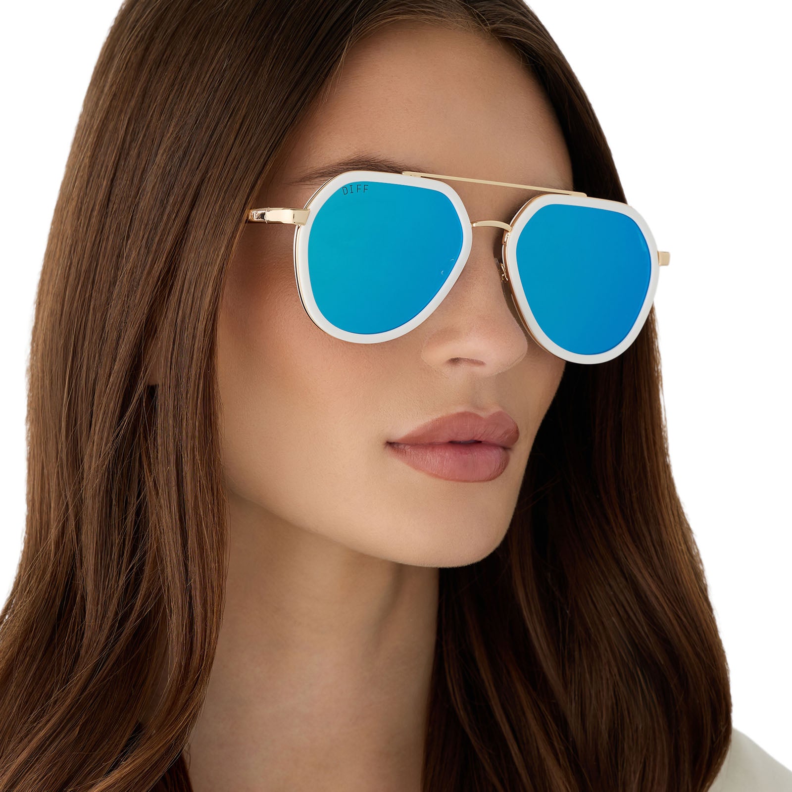 JOEY - WHITE CLOUD + GOLD METAL + BLUE MIRROR SUNGLASSES - Image 6