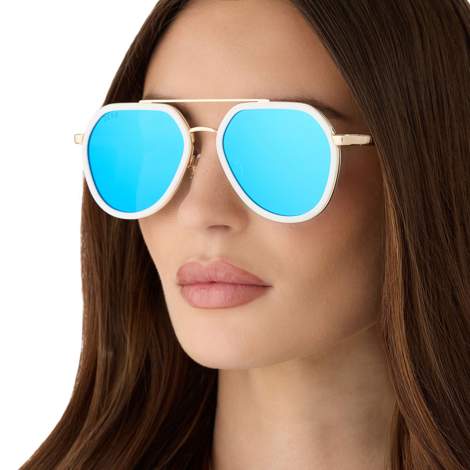 JOEY - WHITE CLOUD + GOLD METAL + BLUE MIRROR SUNGLASSES - Image 7