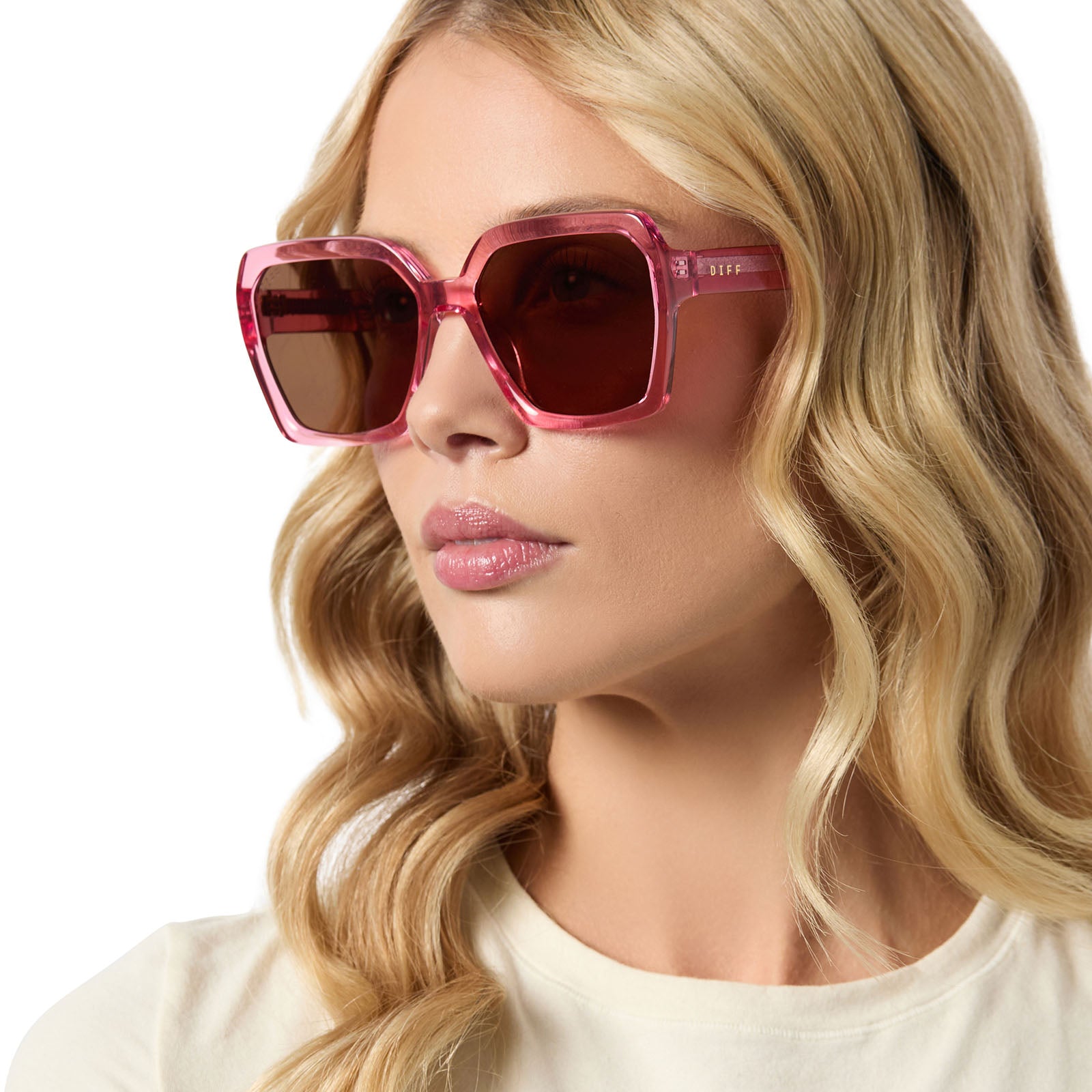 SLOANE - CANDY PINK CRYSTAL + BROWN SUNGLASSES - Image 7