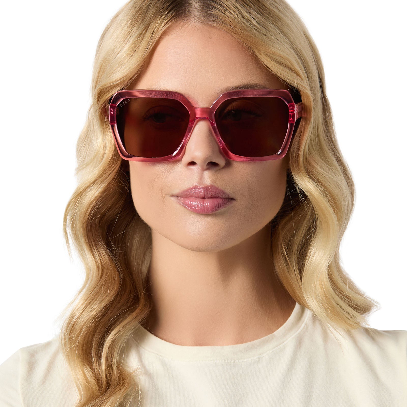 SLOANE - CANDY PINK CRYSTAL + BROWN SUNGLASSES - Image 6