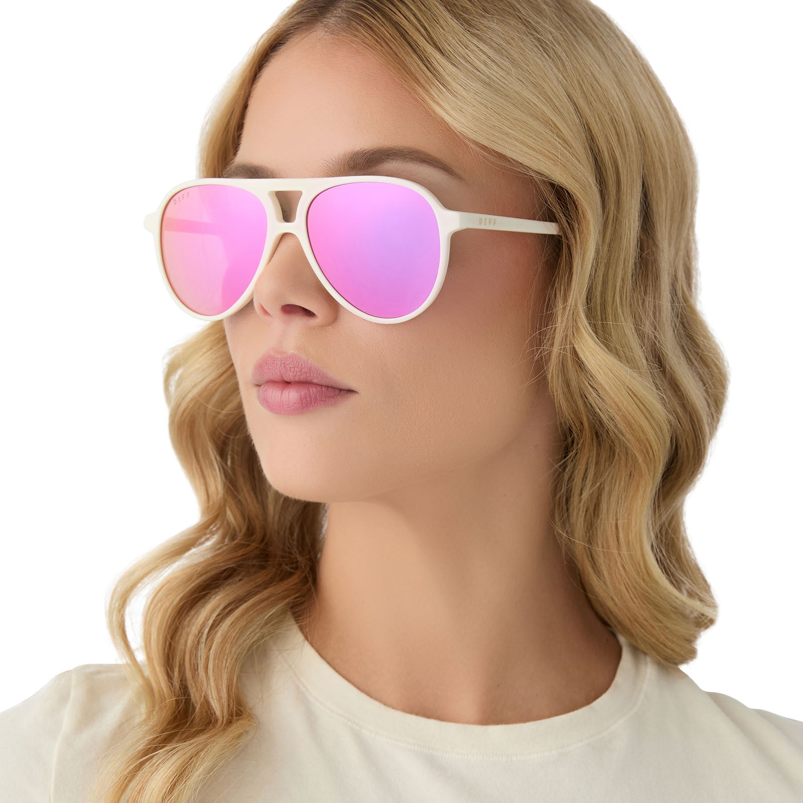 TOSCA II - MATTE WHITE + PINK RUSH MIRROR SUNGLASSES - Image 9
