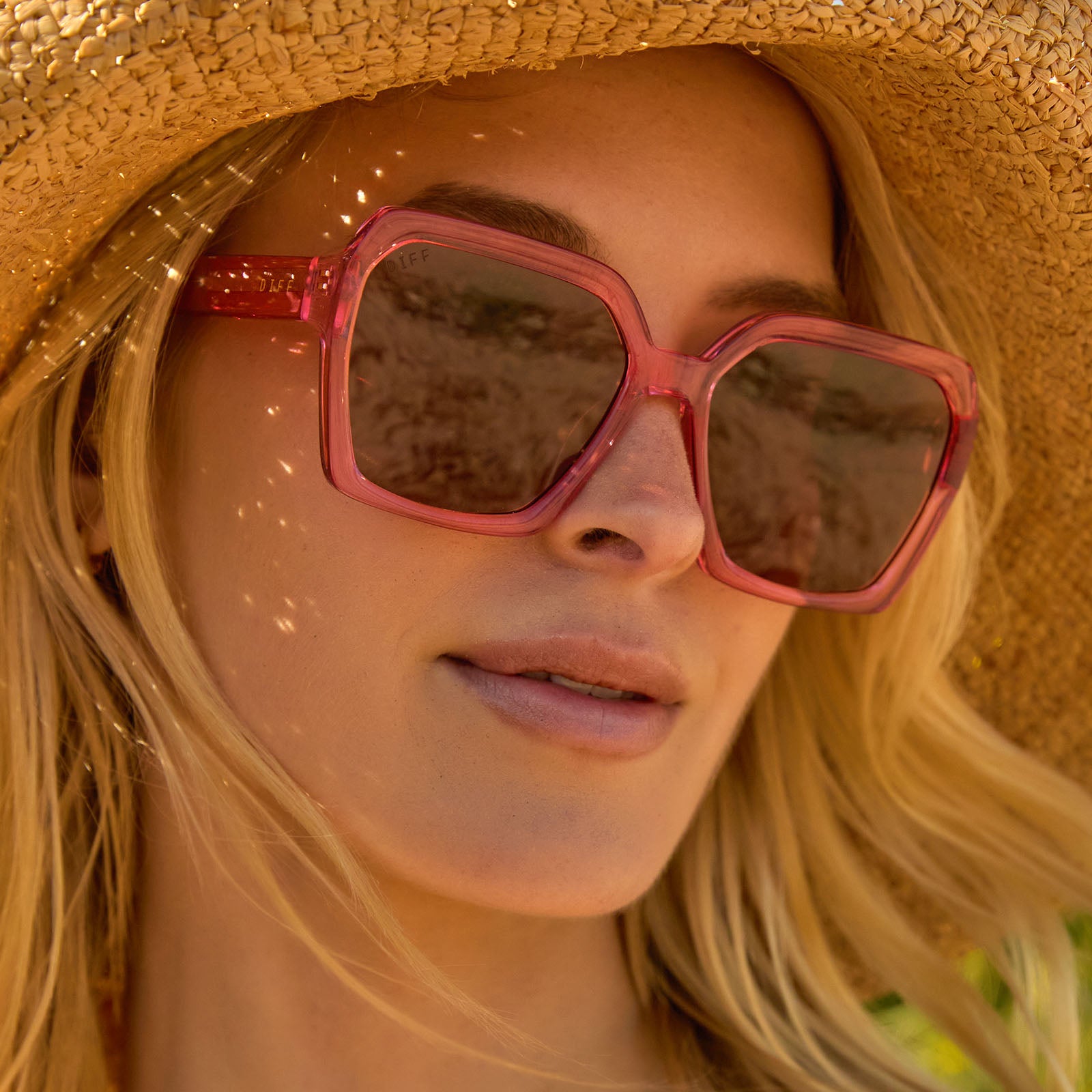 SLOANE - CANDY PINK CRYSTAL + BROWN SUNGLASSES - Image 5