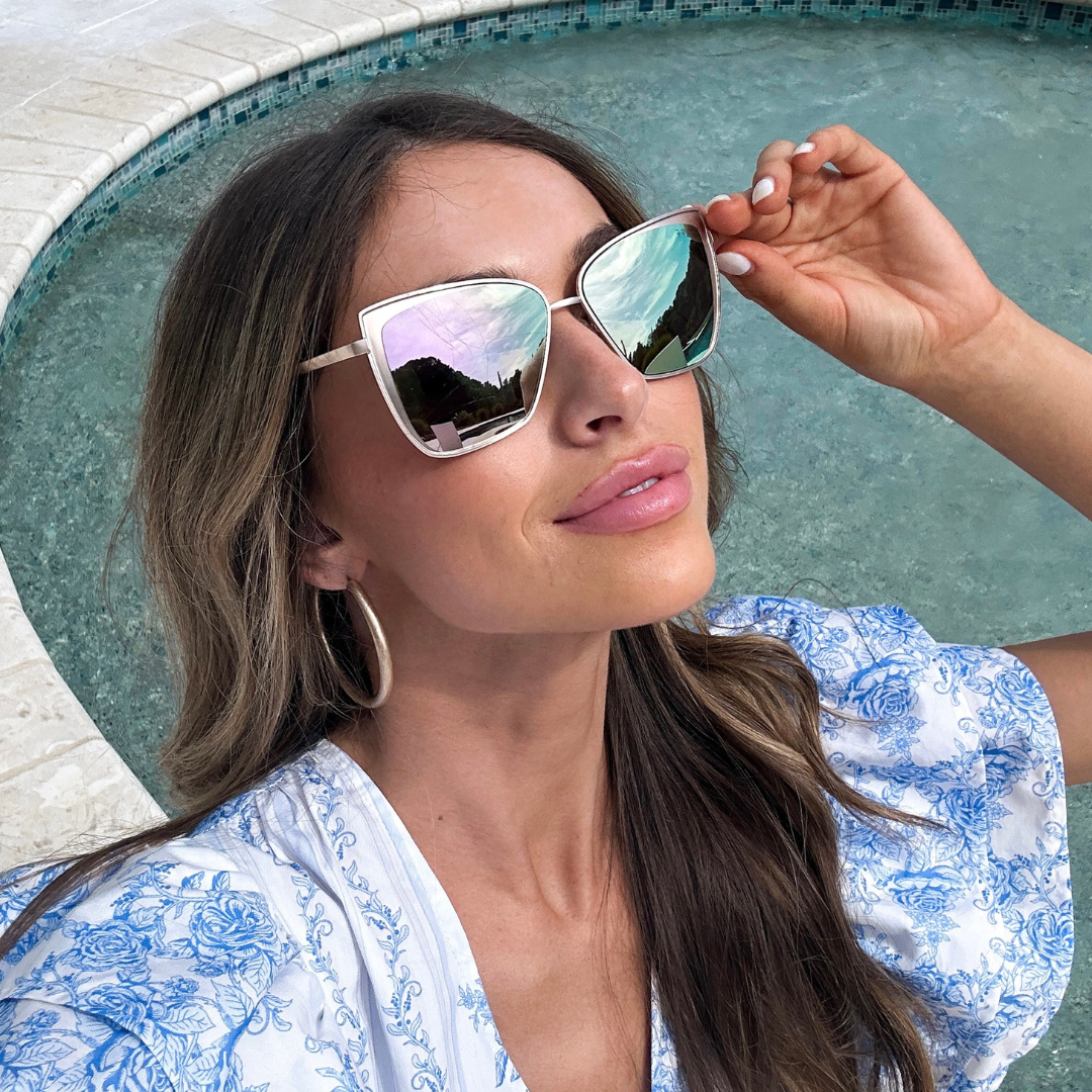 GRACE - BRUSHED GOLD + CHERRY BLOSSOM MIRROR SUNGLASSES - Image 5