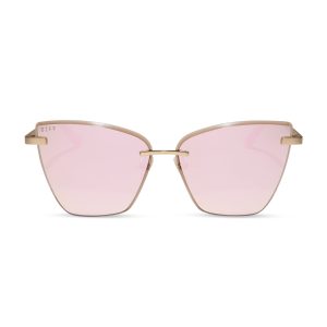 BECKY V - BRUSHED GOLD + CHERRY BLOSSOM MIRROR SUNGLASSES