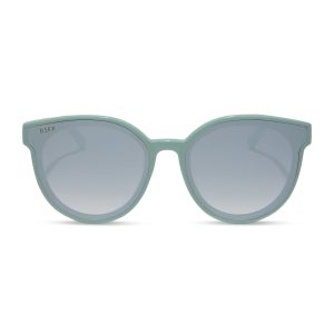 GEMMA - STEEL TEAL + GREY GRADIENT WITH SILVER FLASH SUNGLASSES