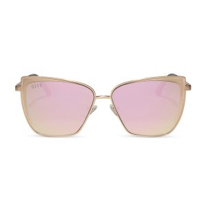 GRACE - BRUSHED GOLD + CHERRY BLOSSOM MIRROR SUNGLASSES