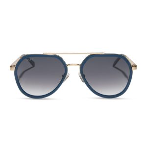 JOEY - CLUBHOUSE BLUE + BRUSHED GOLD METAL + GREY GRADIENT SUNGLASSES