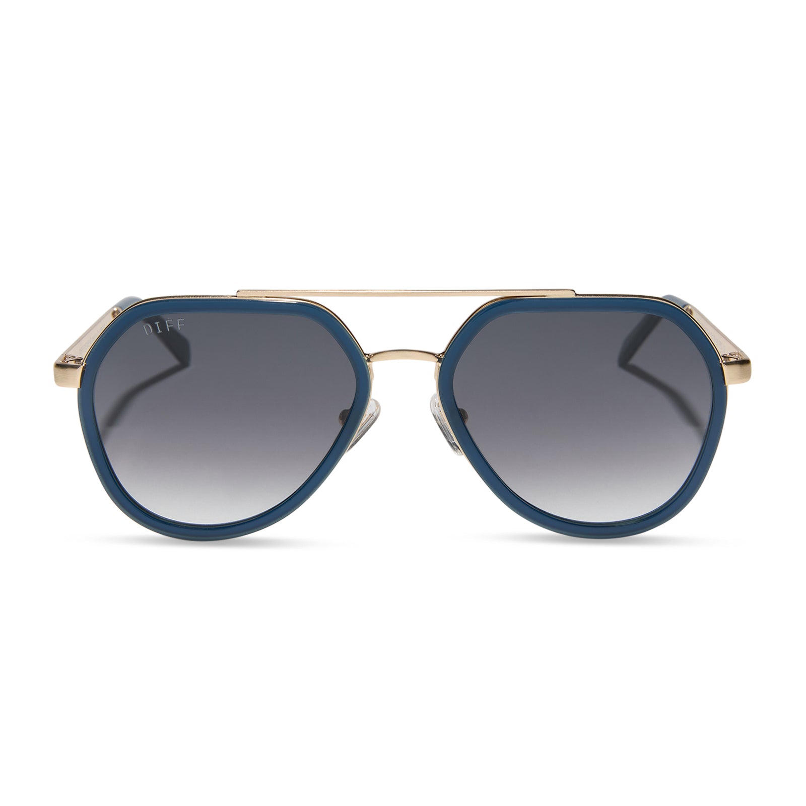 JOEY - CLUBHOUSE BLUE + BRUSHED GOLD METAL + GREY GRADIENT SUNGLASSES
