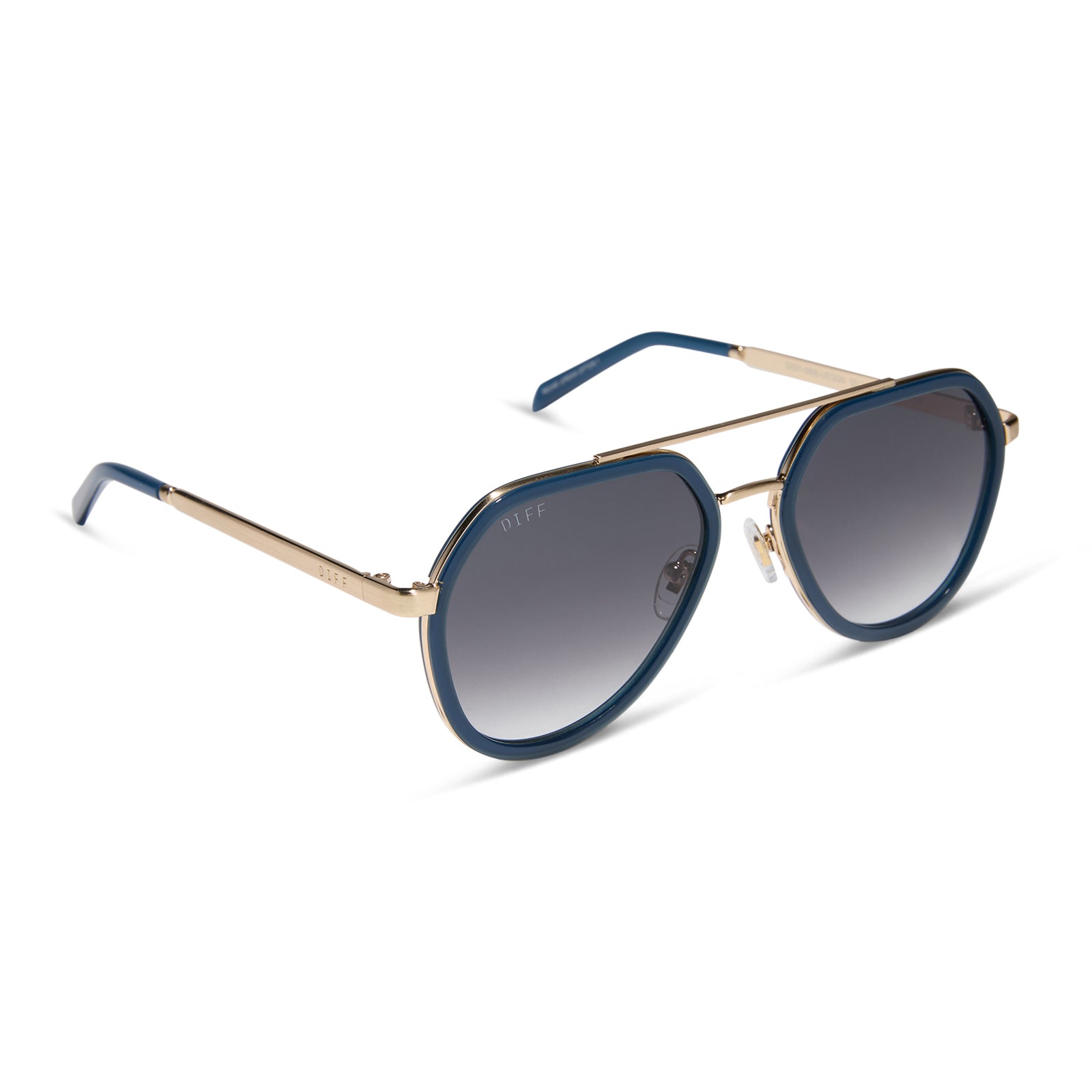 JOEY - CLUBHOUSE BLUE + BRUSHED GOLD METAL + GREY GRADIENT SUNGLASSES - Image 2