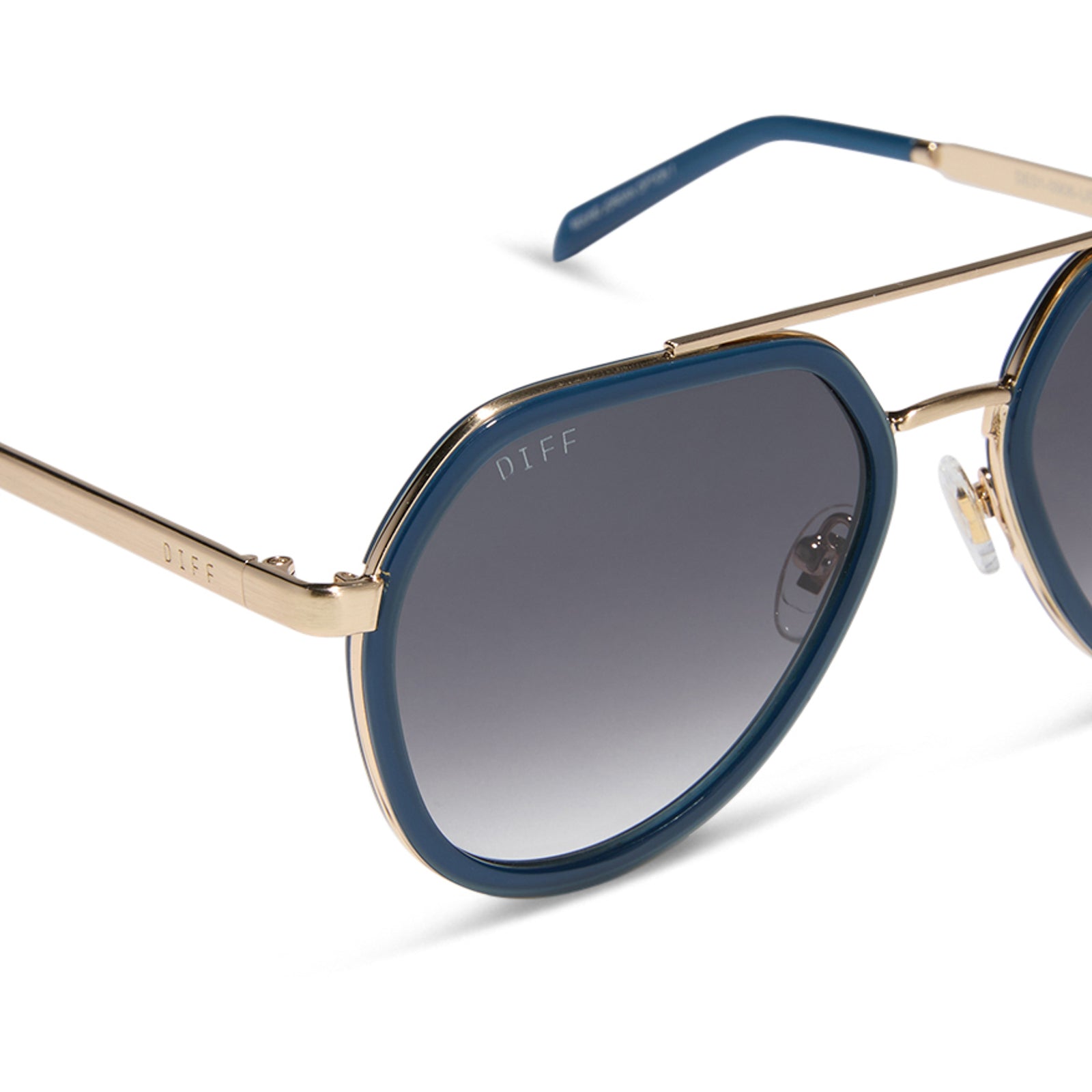 JOEY - CLUBHOUSE BLUE + BRUSHED GOLD METAL + GREY GRADIENT SUNGLASSES - Image 4