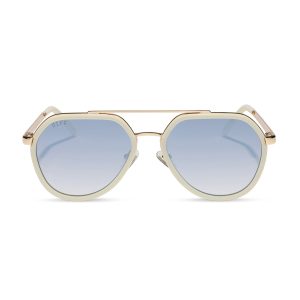 JOEY - COURTSIDE IVORY + GOLD METAL + SLATE GRADIENT FLASH SUNGLASSES