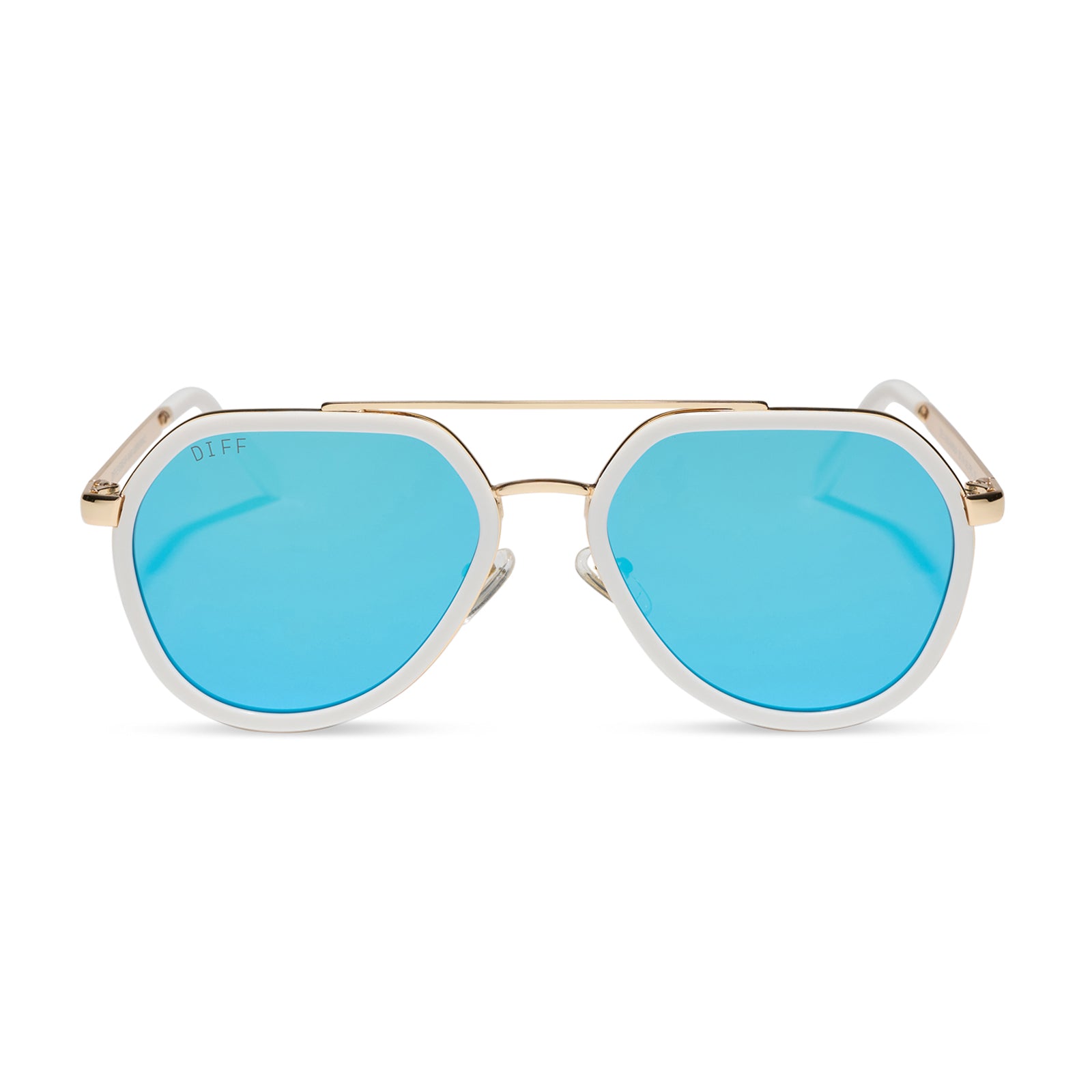 JOEY - WHITE CLOUD + GOLD METAL + BLUE MIRROR SUNGLASSES
