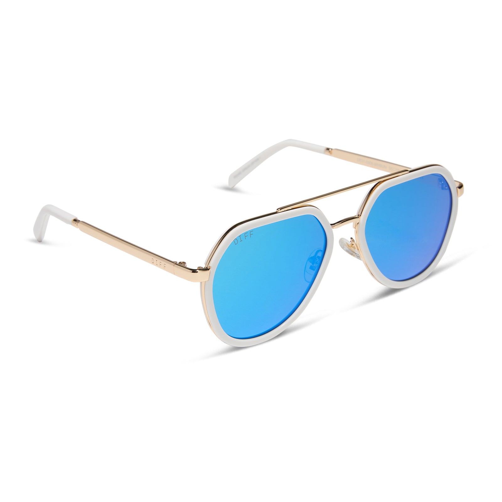 JOEY - WHITE CLOUD + GOLD METAL + BLUE MIRROR SUNGLASSES - Image 2