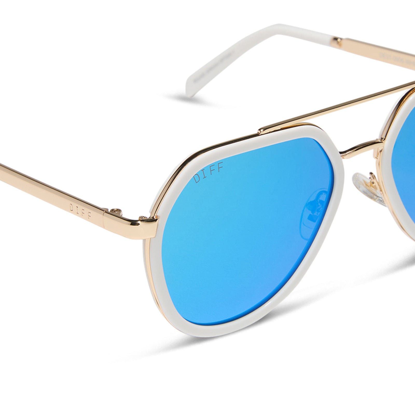 JOEY - WHITE CLOUD + GOLD METAL + BLUE MIRROR SUNGLASSES - Image 4