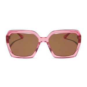 SLOANE - CANDY PINK CRYSTAL + BROWN SUNGLASSES