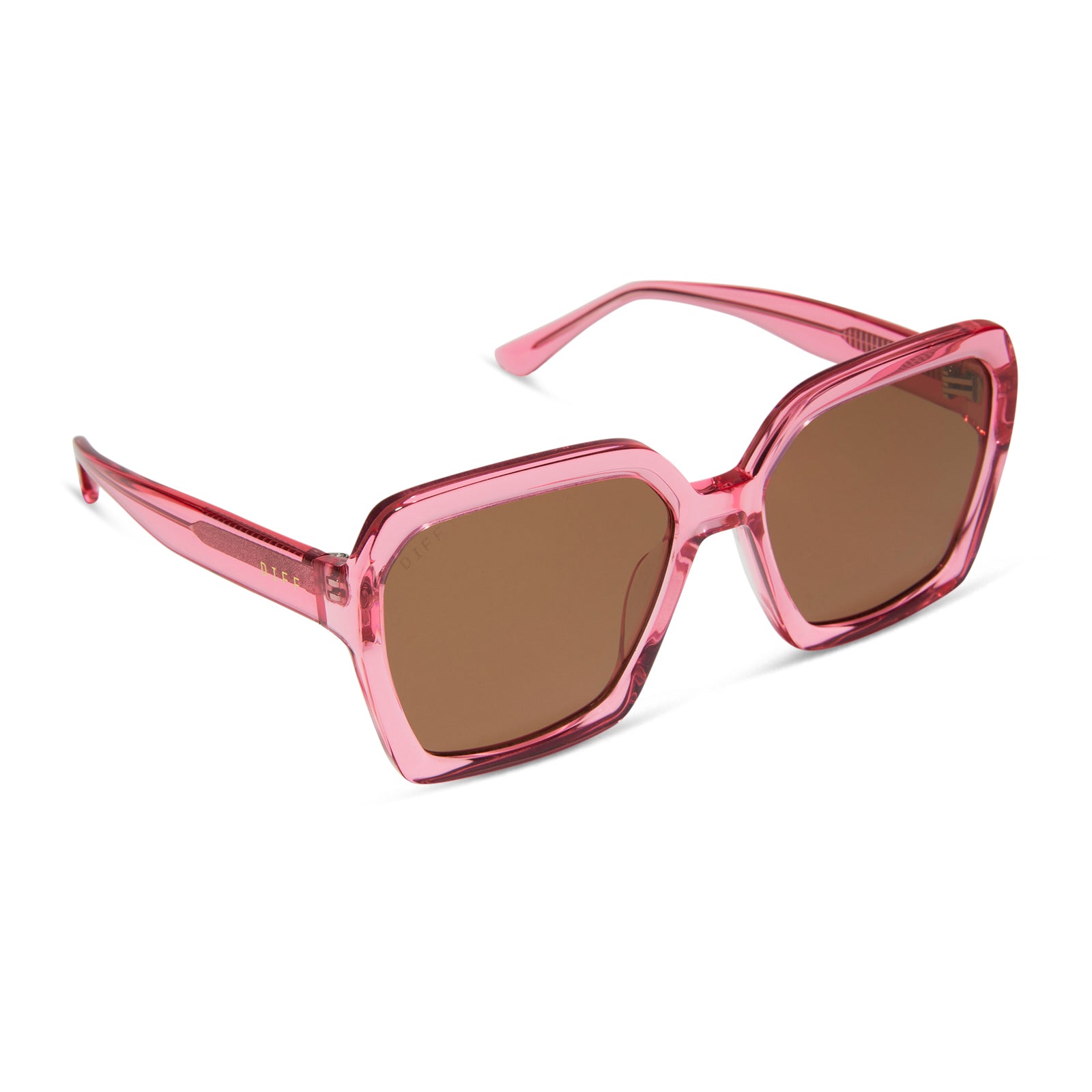 SLOANE - CANDY PINK CRYSTAL + BROWN SUNGLASSES - Image 2