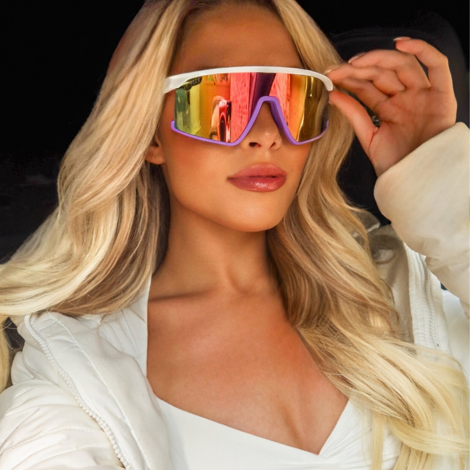 SPIKE - MATTE WHITE + LAVENDER + SHERBET RAINBOW MIRROR + POLARIZED SUNGLASSES - Image 2